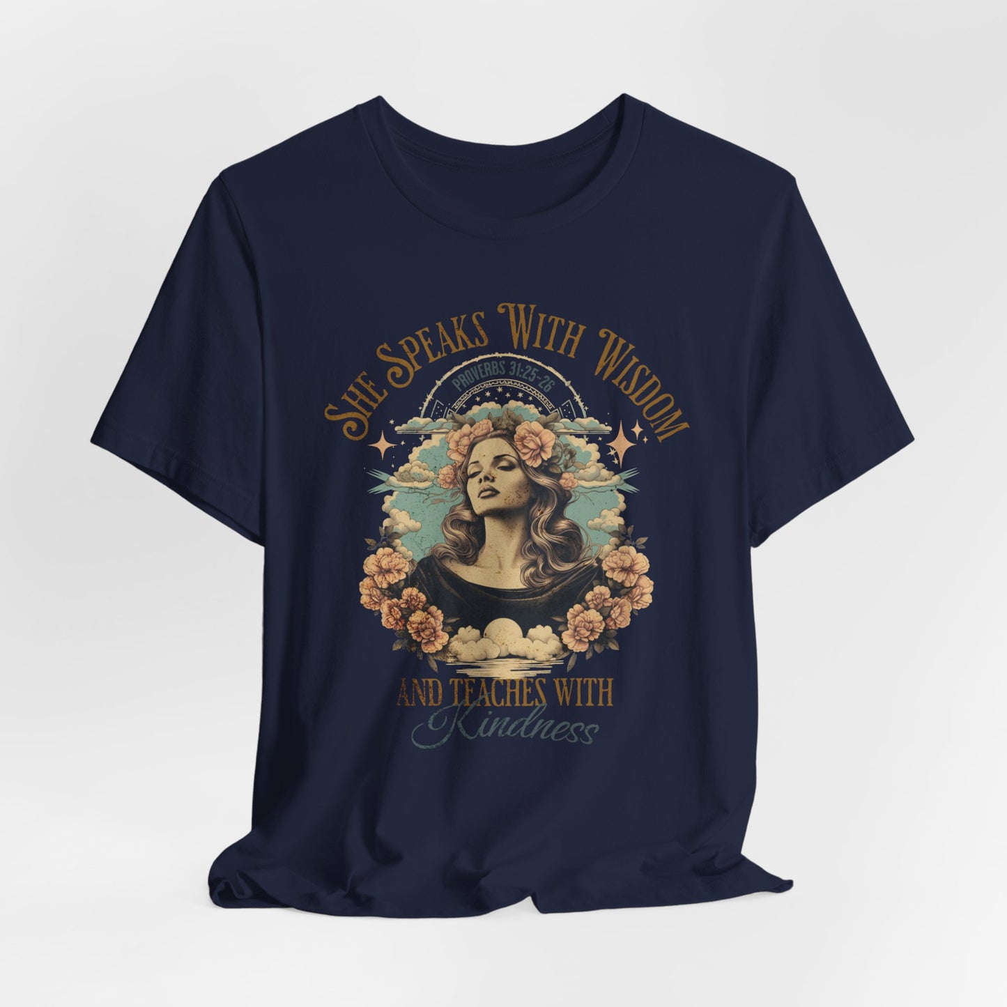 She Speaks with Wisdom T-Shirt - Unisex Jersey Short Sleeve Tee, Christian Merch, Christian Streetwear, Faith Based Shirt
