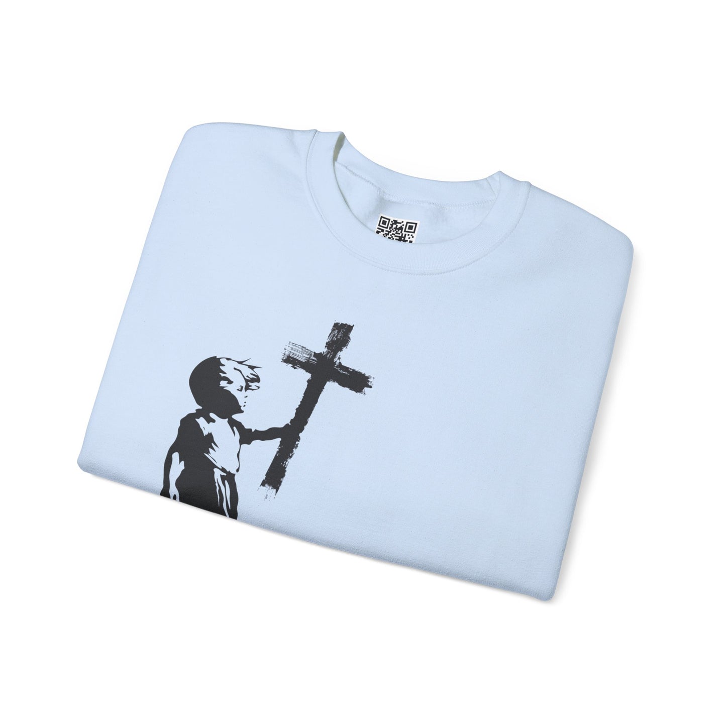 Girl with Cross Unisex Heavy Blend Crewneck Sweatshirt, Christian Merch, Christian Streetwear, Ministry Shirt, Faith Based Shirt, Jesus Apparel
