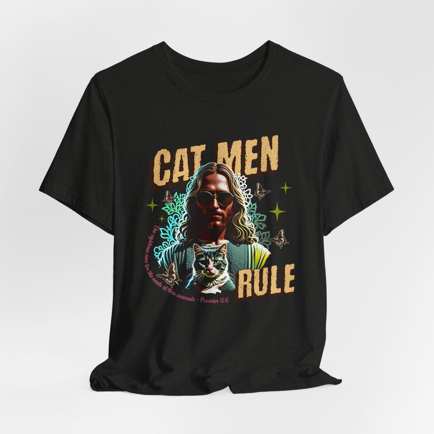Cat Men Rule Jesus Tee, Cuddling Cat Christian Shirt, Unisex Christian T-Shirt, Funny Cat Lover Gift, Cat Dad Tee