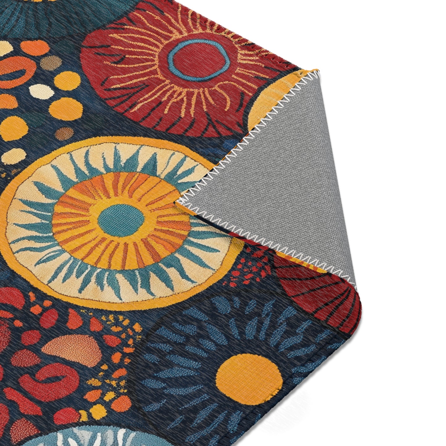 Modern Boho Circle Area Rug, Funky, Colorful, & Unique Area Rugs, Custom Print Rug Bathmat Doormat, 3 Sizes-24x36 in, 36x60 in and 48x72 in