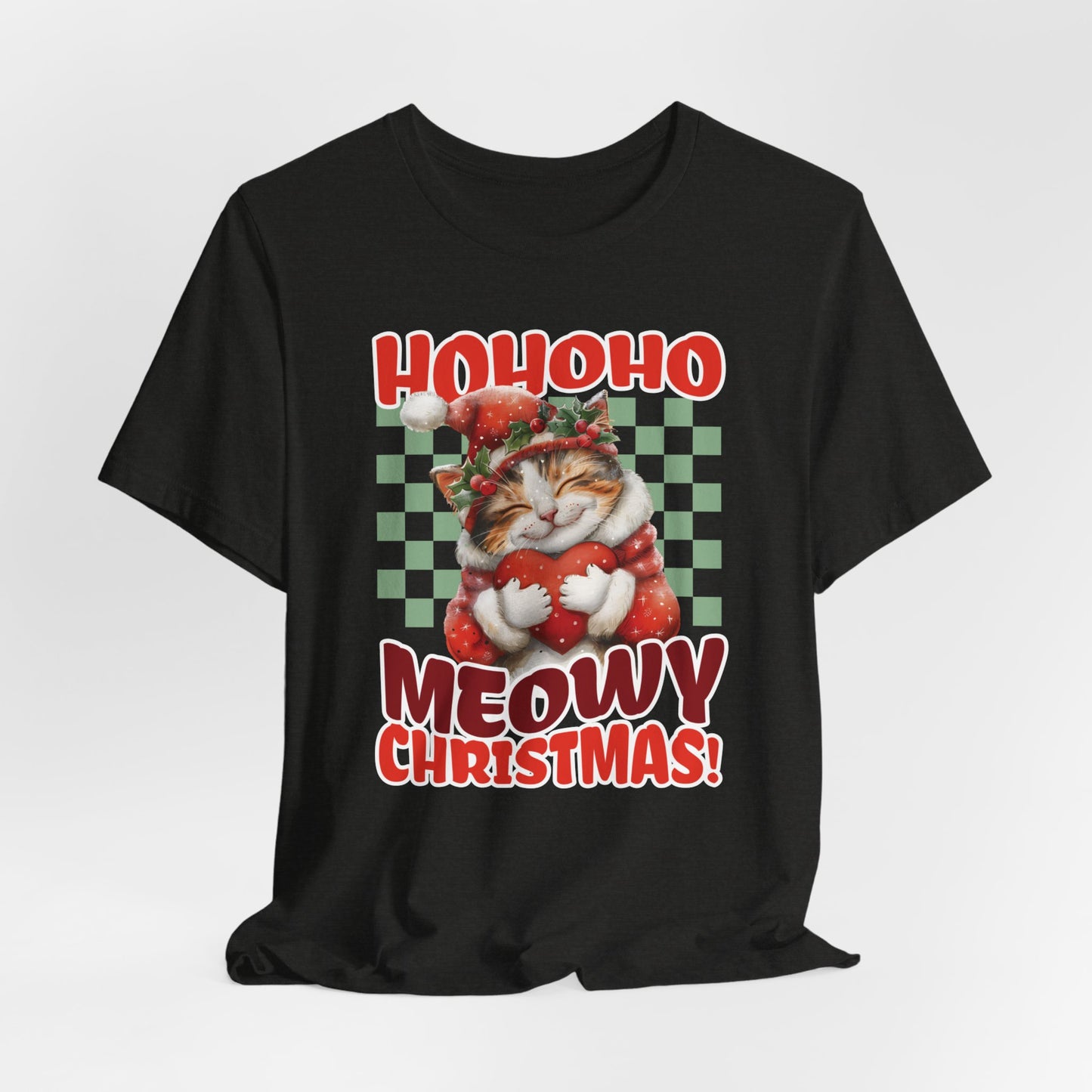 Meowy Christmas Cat Unisex Jersey Short Sleeve Tee, Cat Themed Gifts, Funny Cat Shirt, Calico Cat T-Shirt, Cat Mom Tee, Calico Cat Gifts