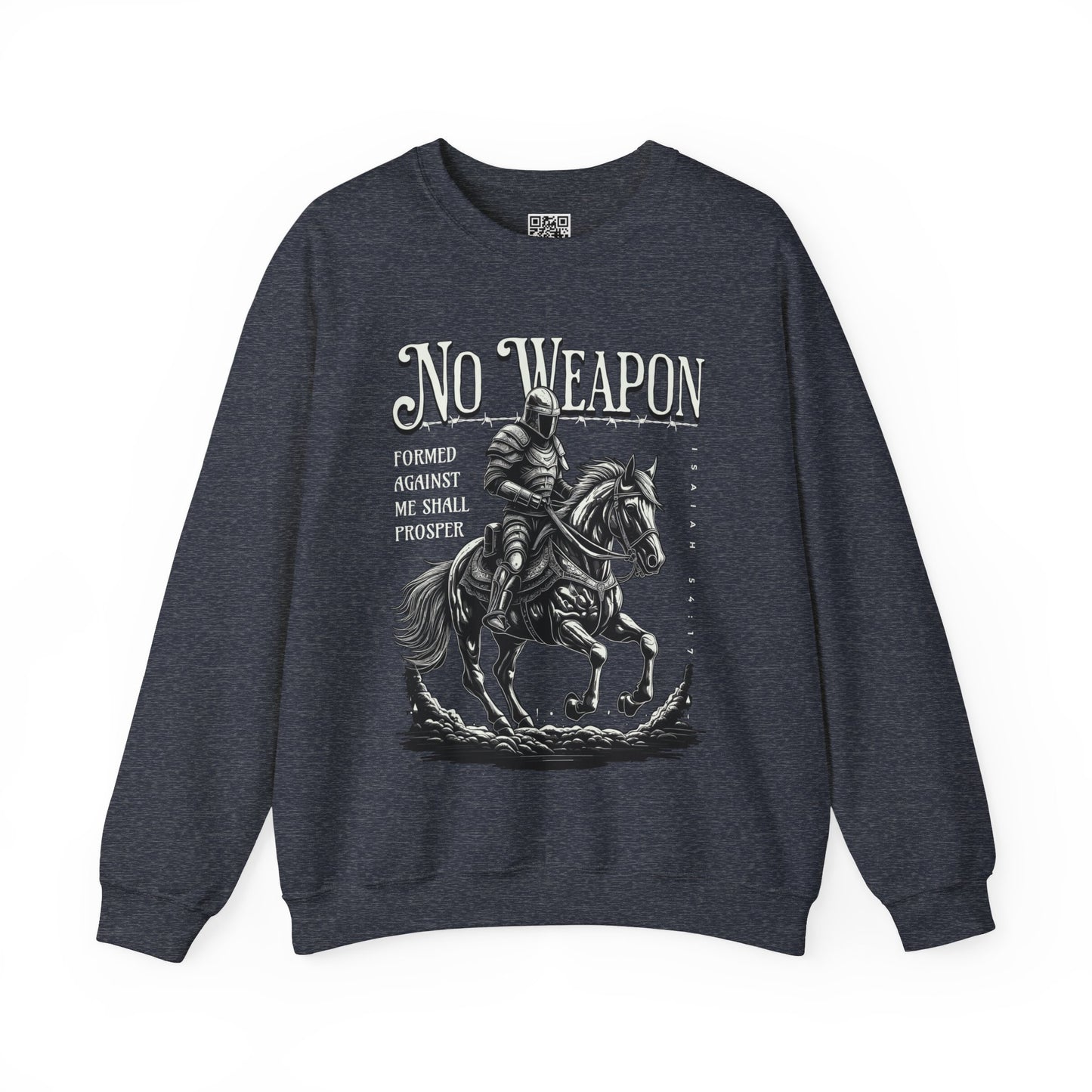 No Weapon Formed Against Me Shall Prosper Unisex Heavy Blend Crewneck Sweatshirt, Christian Merch, Christian Streetwear, Ministry Shirt, Faith Based Shirt, Jesus Apparel