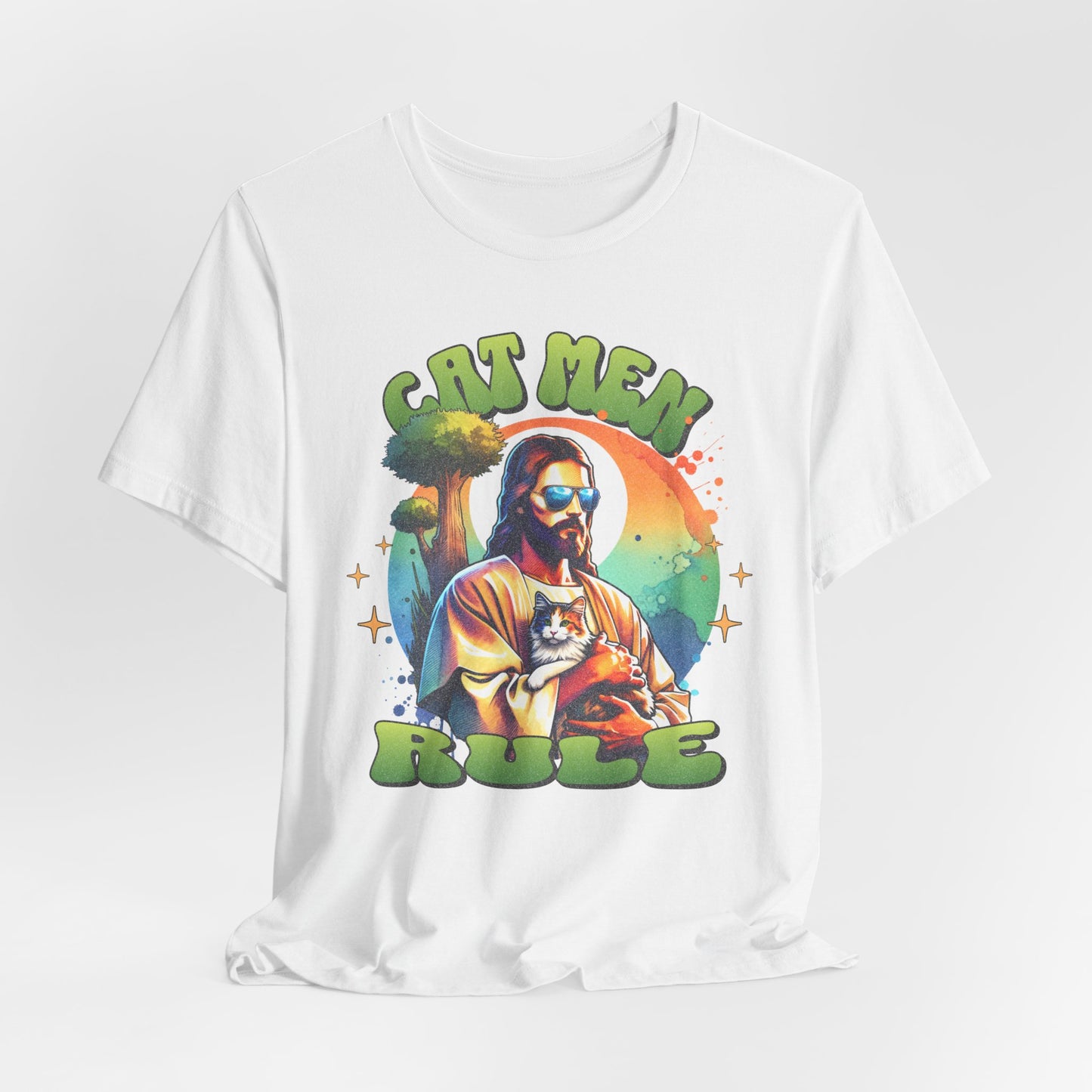 Cat Men Rule Jesus Tee, Cuddling Cat Christian Shirt, Unisex Christian T-Shirt, Funny Cat Lover Gift, Cat Dad Tee