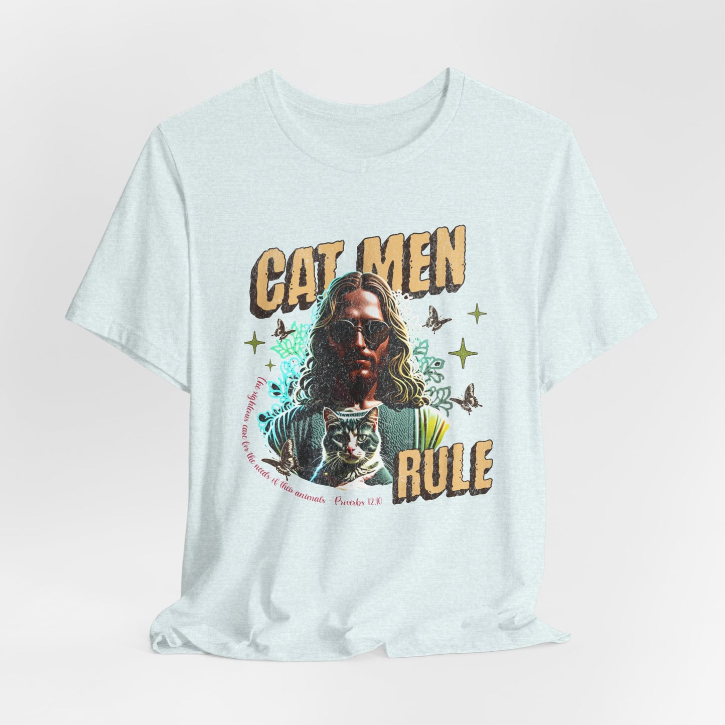 Cat Men Rule Jesus Tee, Cuddling Cat Christian Shirt, Unisex Christian T-Shirt, Funny Cat Lover Gift, Cat Dad Tee
