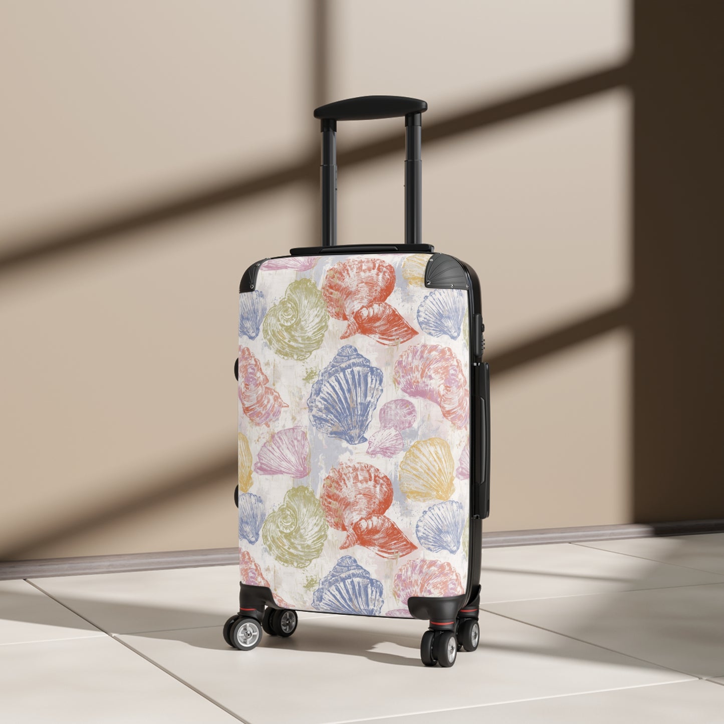 Tropical Beach Sea Shell Suitcase, Bright and Colorful Vacation Luggage for Airport, Rolling Weekender Travel Bag Gift for Flight Attendant