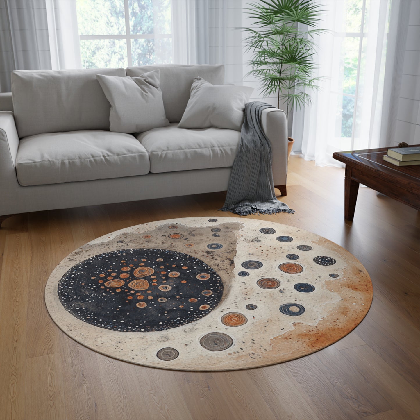 Round Mushroom Spore Area Rug, Funky & Unique Fairycore Area Rugs, Unique 60" Round Rug, Custom Print Available