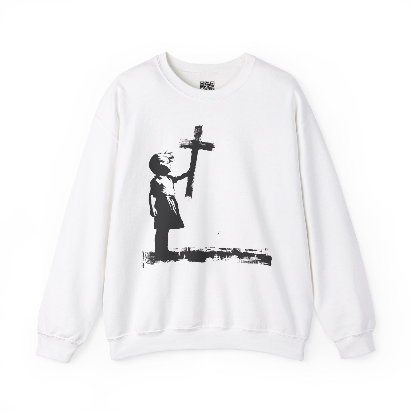 Girl with Cross Unisex Heavy Blend Crewneck Sweatshirt, Christian Merch, Christian Streetwear, Ministry Shirt, Faith Based Shirt, Jesus Apparel