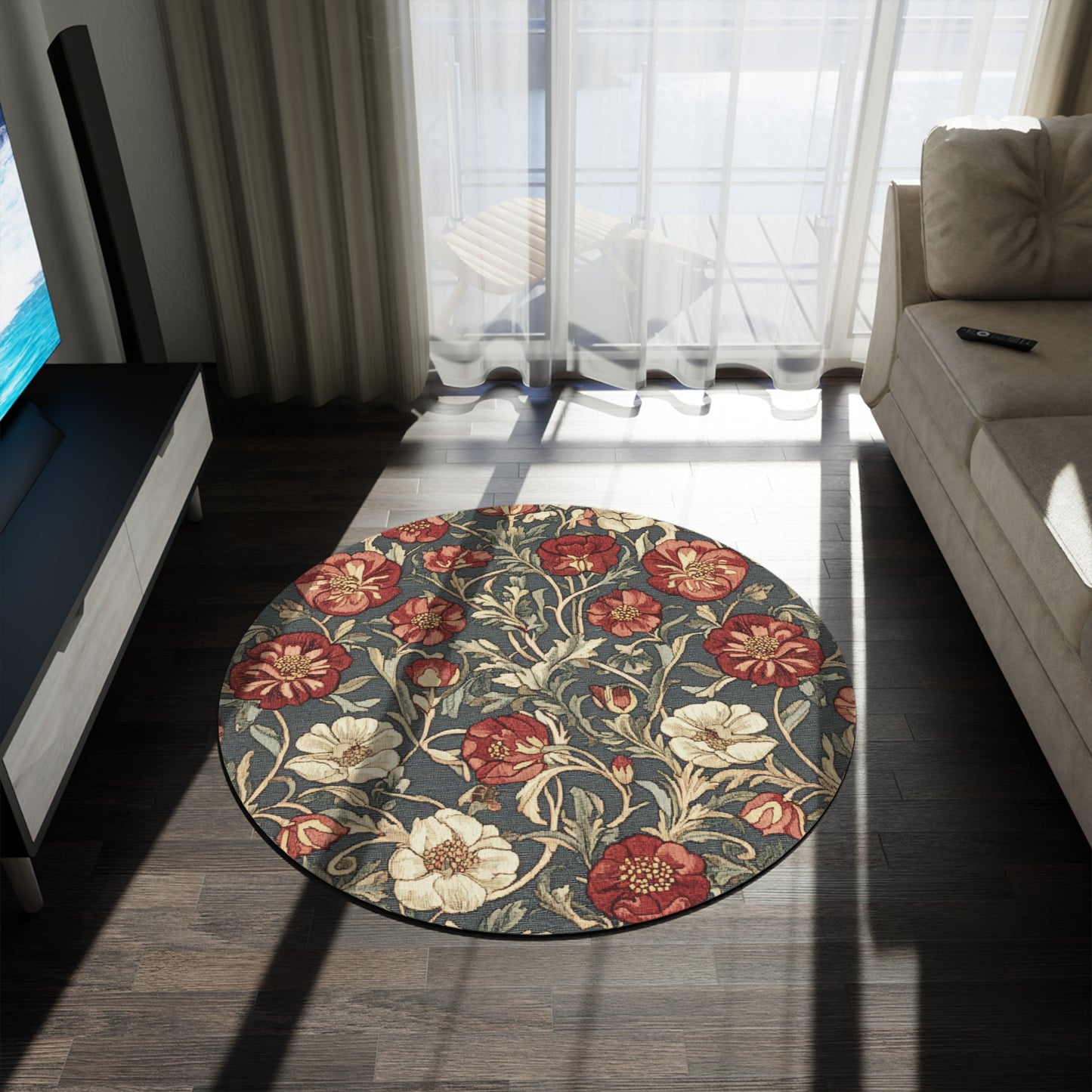 William Morris Inspired Round Area Rug, Traditional, Colorful Cool Unique Area Rugs, Unique 60" Round Rug, Custom Print Available