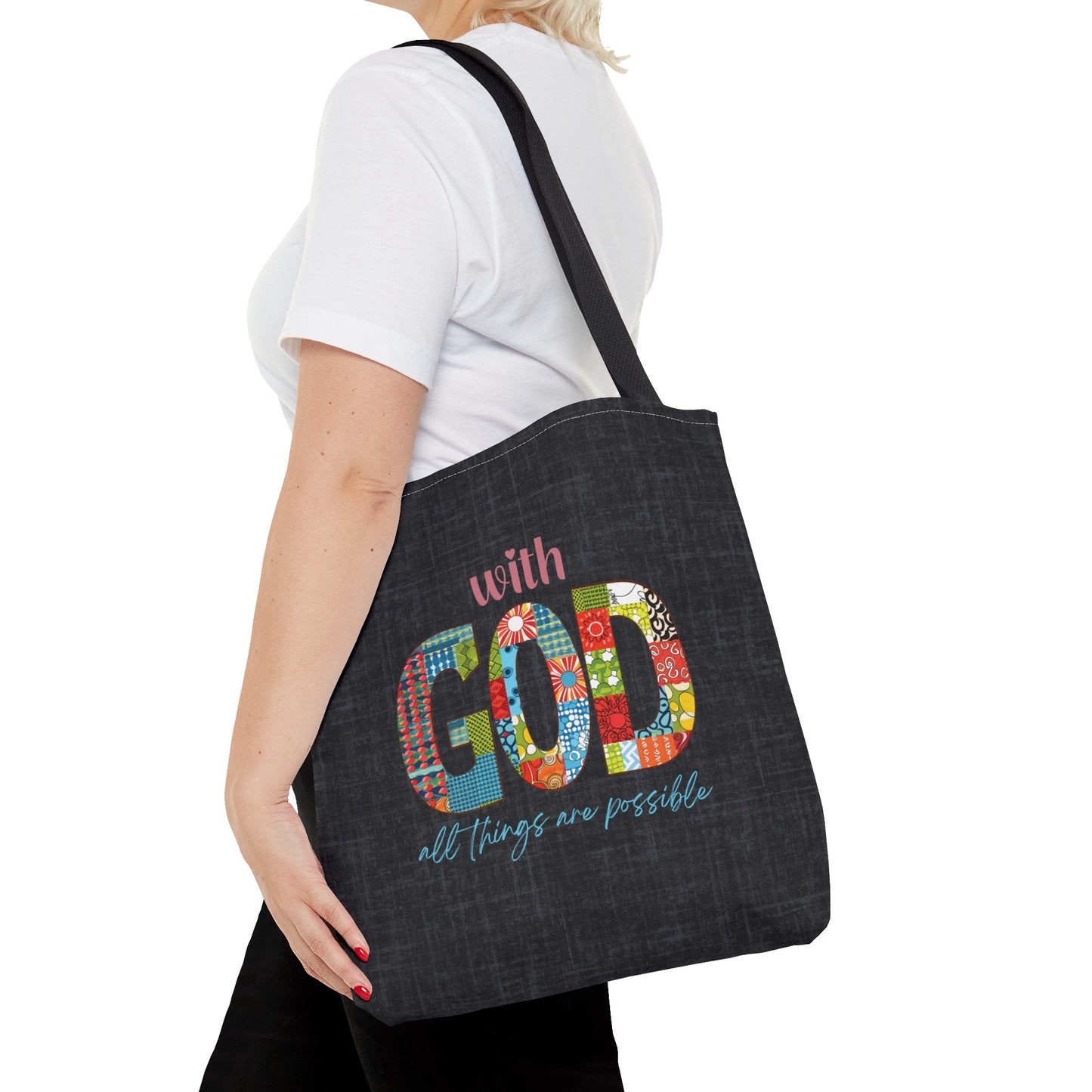 With God all Things are Possible Tote Bag, Christian Merch, Gifts of the Holy Spirit, Travel Bag, Bible Bag, , Book Bag, Getaway Bag, Secret Santa Gift, Gift for Church People