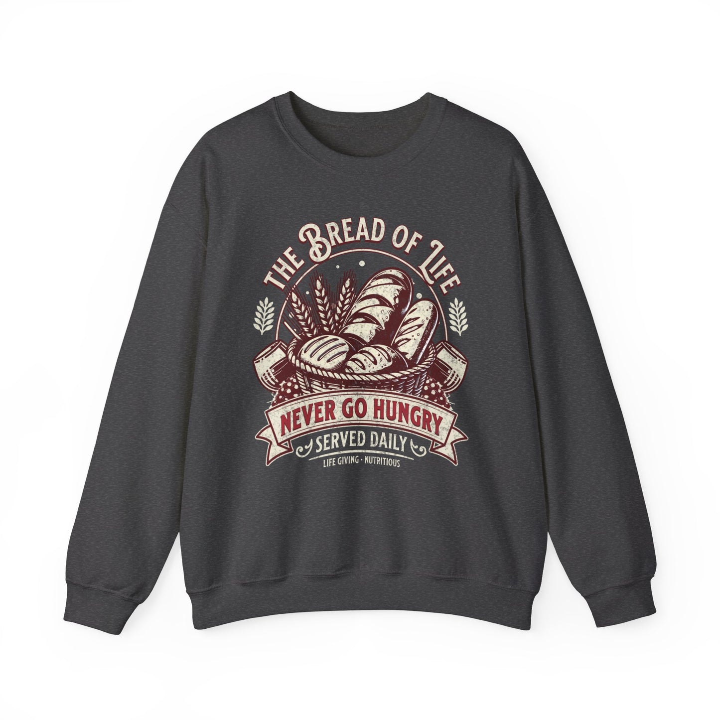 Bread of Life Unisex Heavy Blend Crewneck Sweatshirt, Christian Merch, Christian Streetwear, Ministry Shirt, Faith Based Shirt, Praise Sweater
