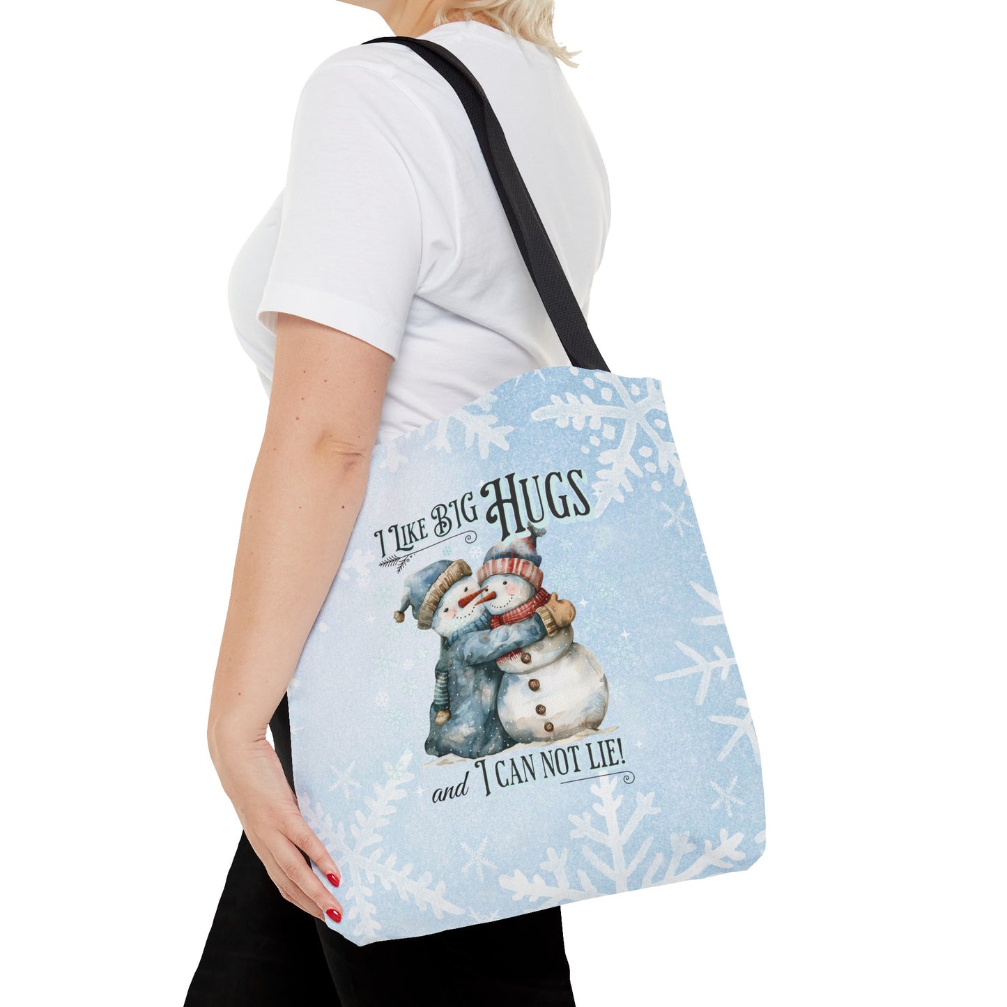 Snowman I Like Big Hugs Tote Bag, Christian Merch, Christmas Travel Bag, Bible Bag, , Book Bag, Getaway Bag, Secret Santa Gift, Gift for Church People