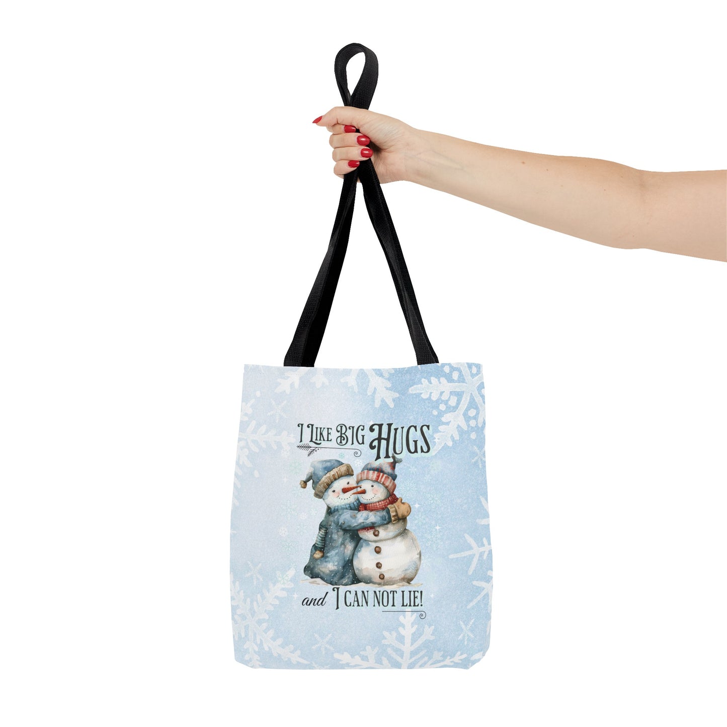 Snowman I Like Big Hugs Tote Bag, Christian Merch, Christmas Travel Bag, Bible Bag, , Book Bag, Getaway Bag, Secret Santa Gift, Gift for Church People