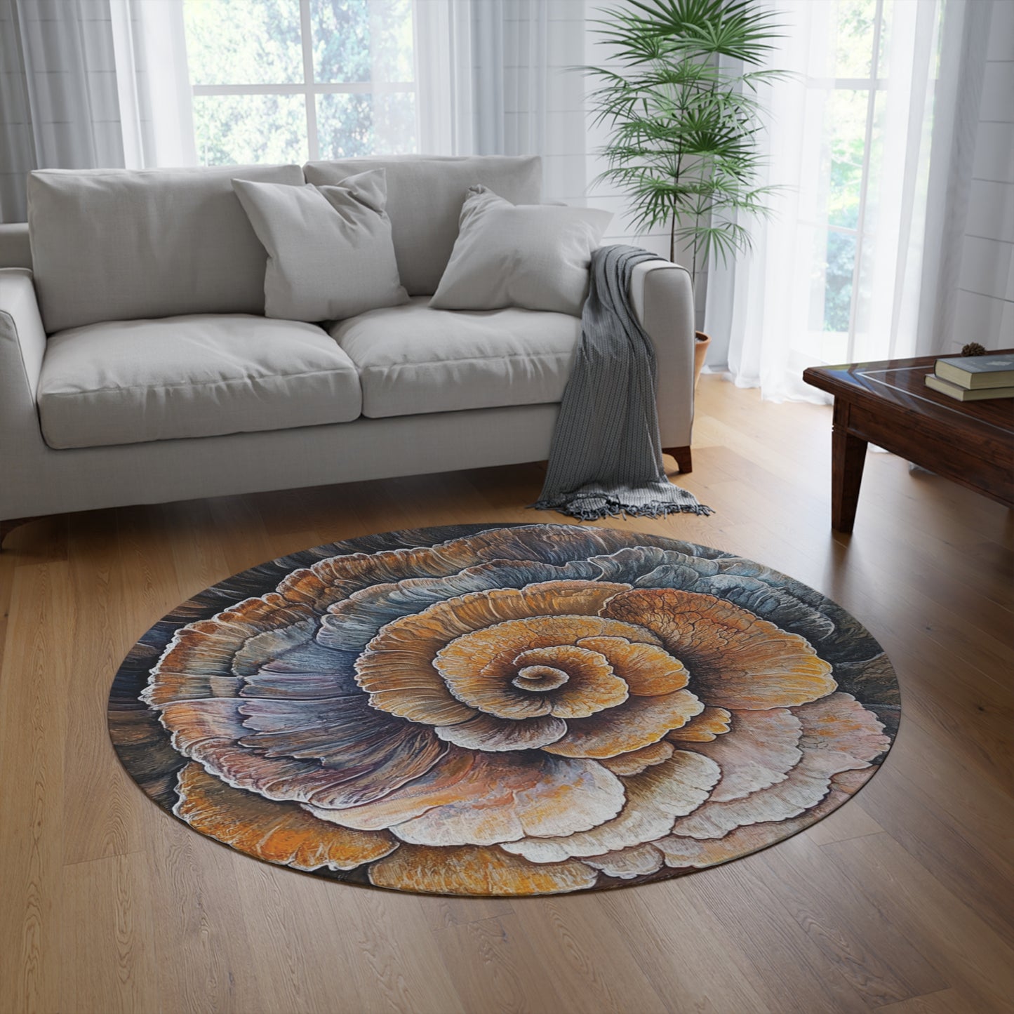 Round Turkey Tail Mushroom Area Rug, Funky & Unique Fairycore Area Rugs, Unique 60" Round Rug, Custom Print Available