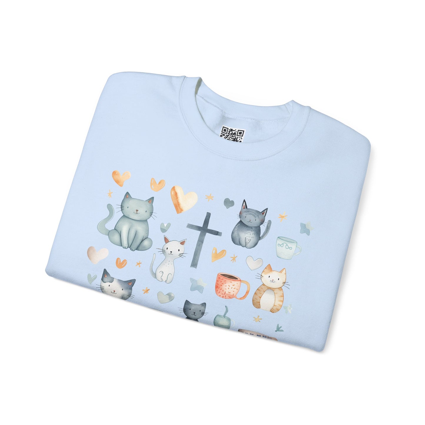 Jesus, Cats, and Coffee Unisex Heavy Blend Crewneck Sweatshirt, Christian Merch, Christian Streetwear, Ministry Shirt, Faith Based Shirt, Jesus Apparel