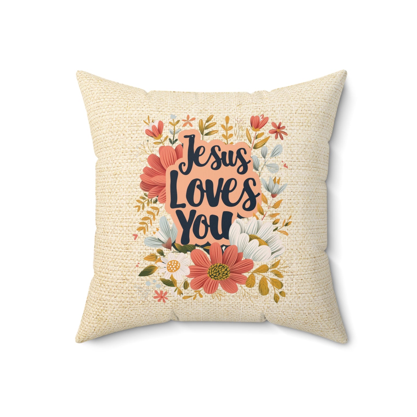 Jesus Loves You Throw Pillow, Spun Polyester Square, Christian Home Décor Items and Gifts, Religious Pillows, Gift for Christian Family and Friends