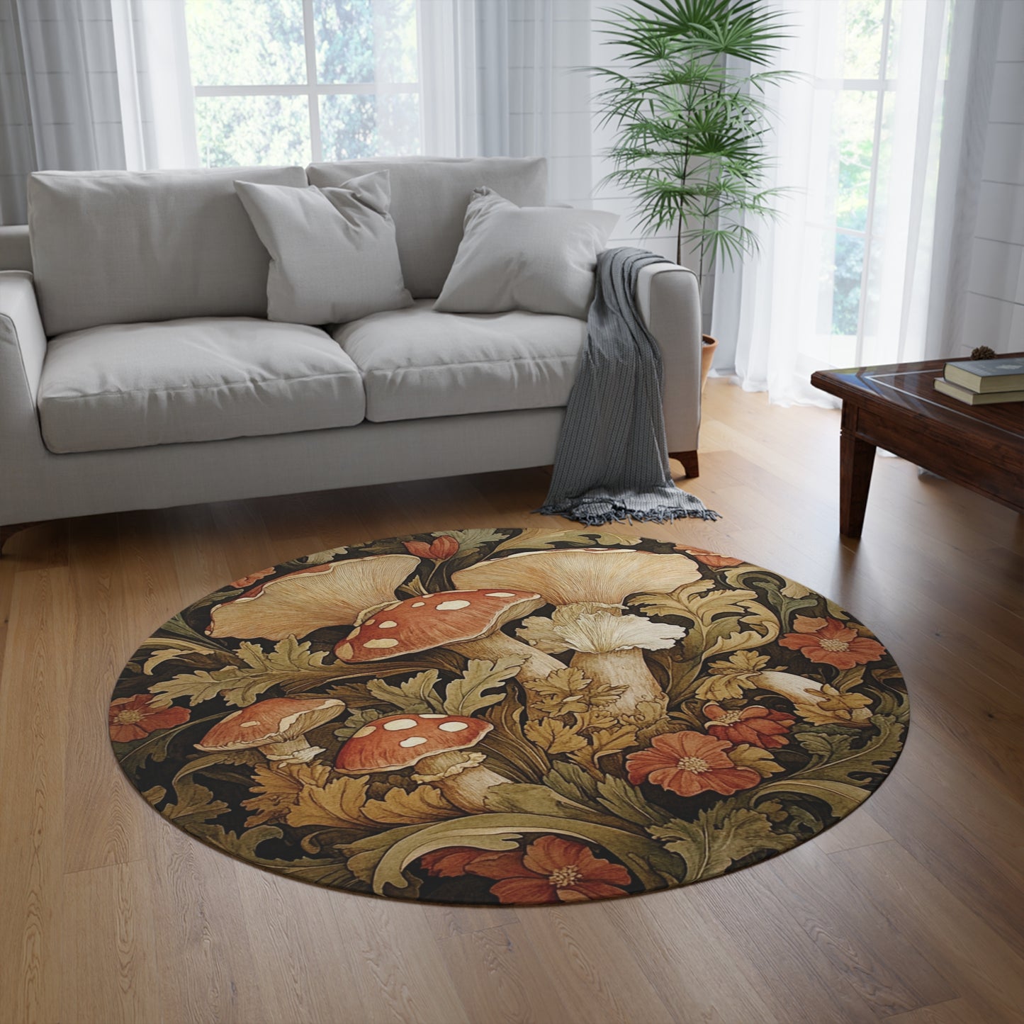 Round Mushroom Area Rug, Funky, Colorful & Unique Fairycore Area Rugs, Unique 60" Round Rug, Custom Print Available