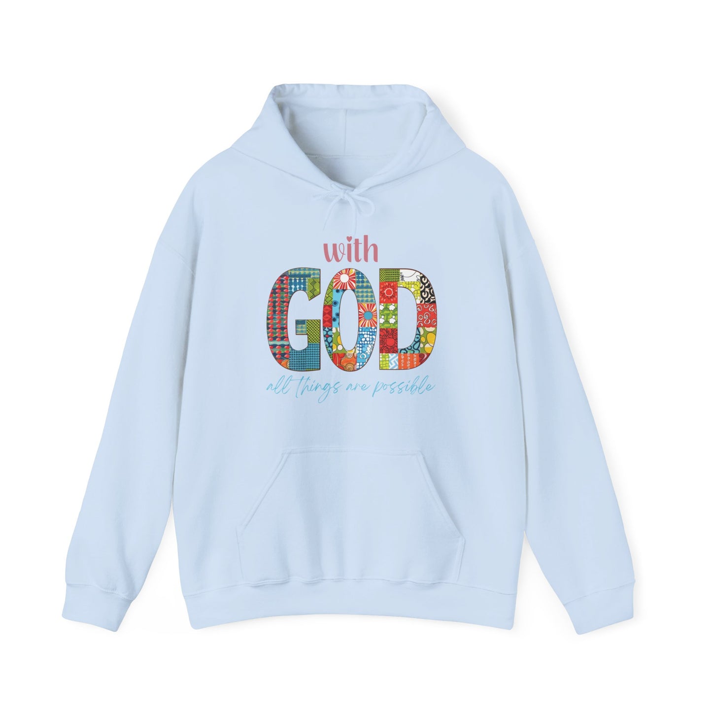 With God all Things are Possible Unisex Heavy Blend™ Hooded Sweatshirt, Christian Merch, Christian Streetwear, Ministry Shirt, Faith Based Shirt, Praise Hoodie