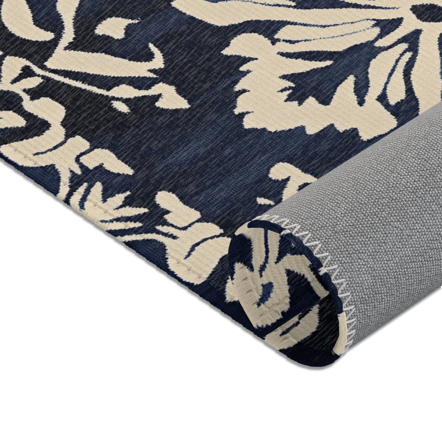 Modern Boho Floral Navy Area Rug, Funky, Colorful, & Unique Area Rugs, Custom Print Rug Bathmat, 3 Sizes-24x36 in, 36x60 in and 48x72 in