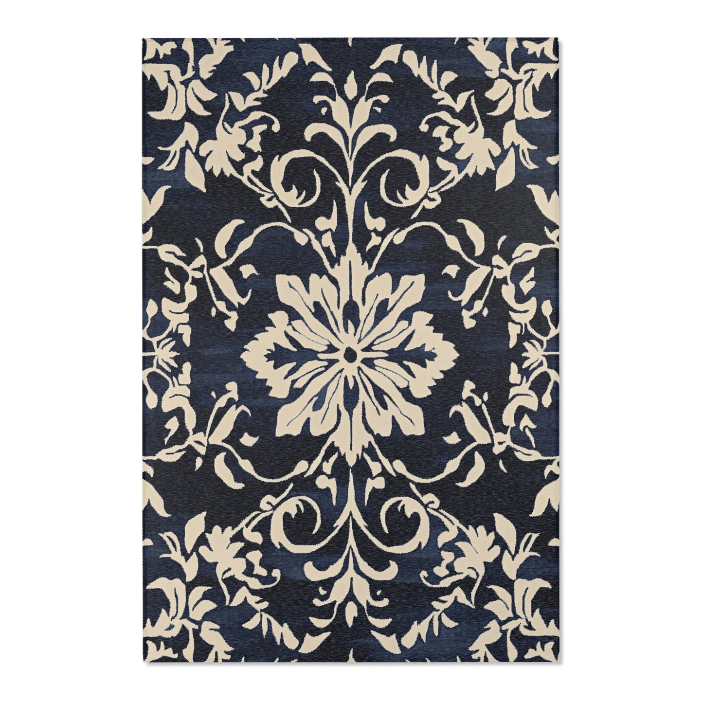 Modern Boho Floral Navy Area Rug, Funky, Colorful, & Unique Area Rugs, Custom Print Rug Bathmat, 3 Sizes-24x36 in, 36x60 in and 48x72 in