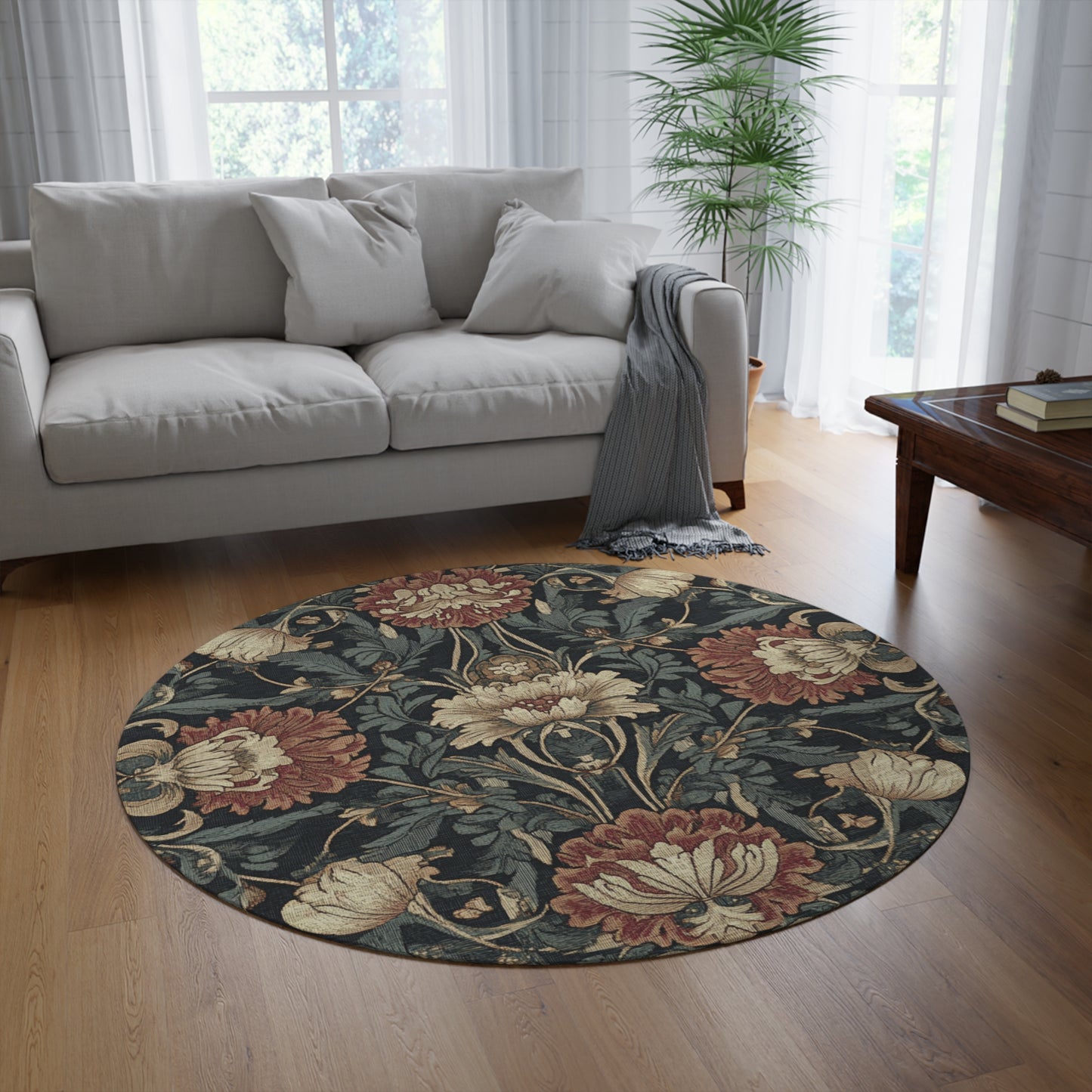 William Morris Inspired Round Area Rug, Traditional, Colorful Cool Unique Area Rugs, Unique 60" Round Rug, Custom Print Available