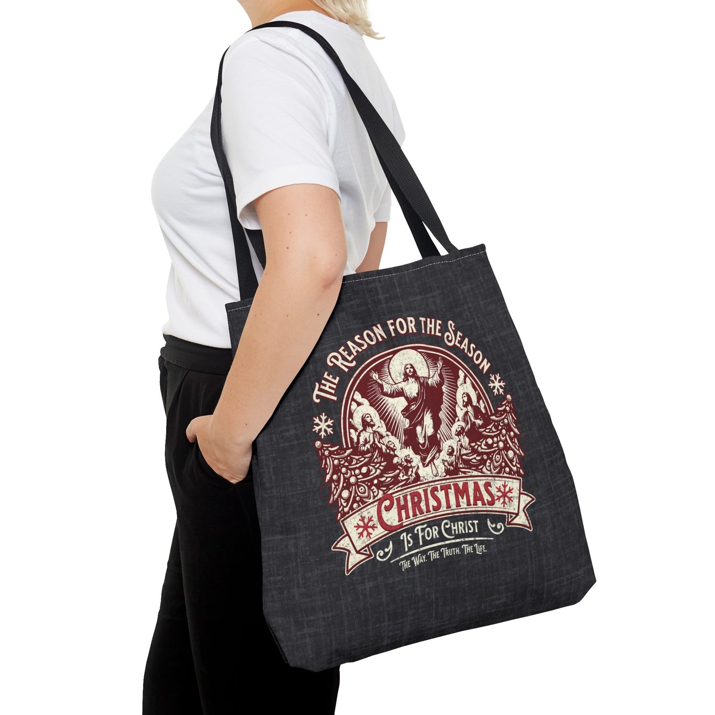 Jesus is the Reason Christmas Tote Bag, Christmas is for Christ, The Way the Truth the Life, Travel Bag, Bible Bag, Gift for Christmas Party, Book Bag, Getaway Bag, Secret Santa Gift