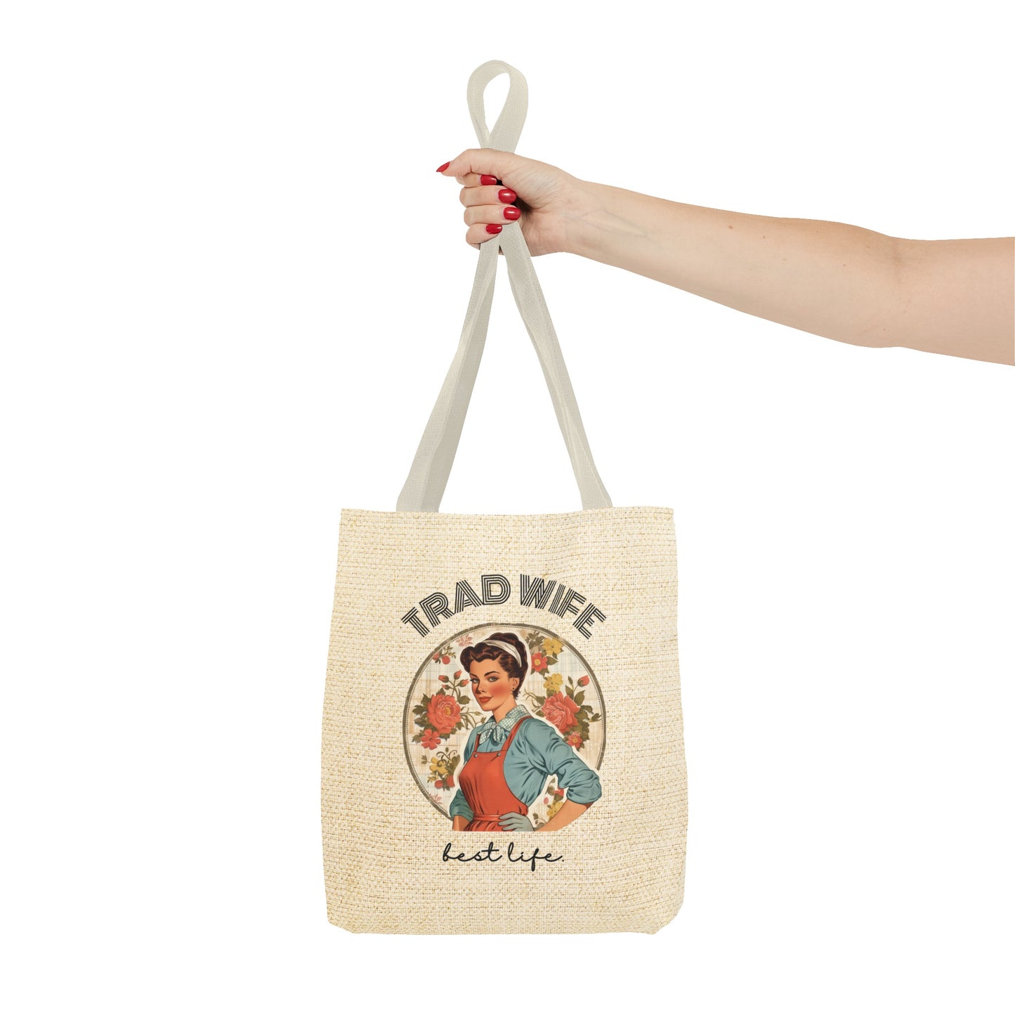 Trad Wife Tote Bag (AOP), Wifey Travel Bag, Wifely Gift, Vintage Housewife Overnight Bag, Trad Wife Accessories, Getaway Bag, Bible Bag, Book Bag, Beach Bag
