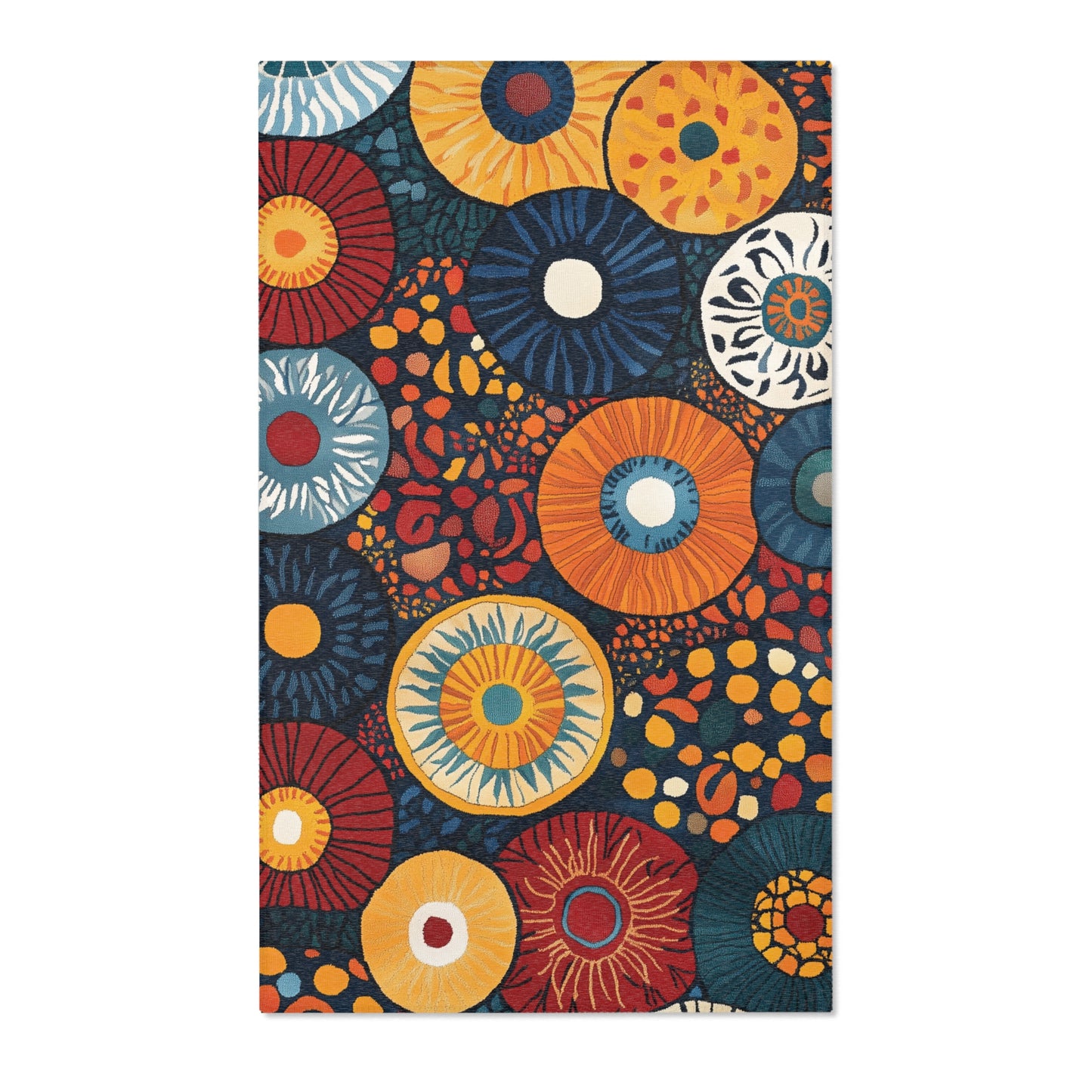 Modern Boho Circle Area Rug, Funky, Colorful, & Unique Area Rugs, Custom Print Rug Bathmat Doormat, 3 Sizes-24x36 in, 36x60 in and 48x72 in