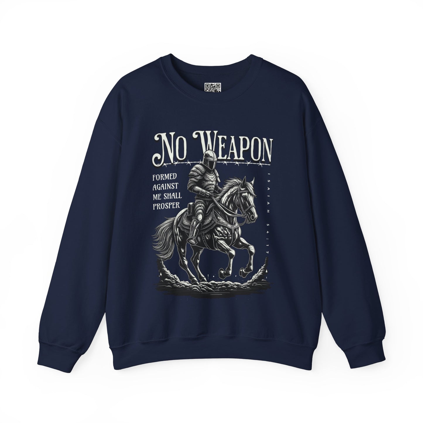 No Weapon Formed Against Me Shall Prosper Unisex Heavy Blend Crewneck Sweatshirt, Christian Merch, Christian Streetwear, Ministry Shirt, Faith Based Shirt, Jesus Apparel