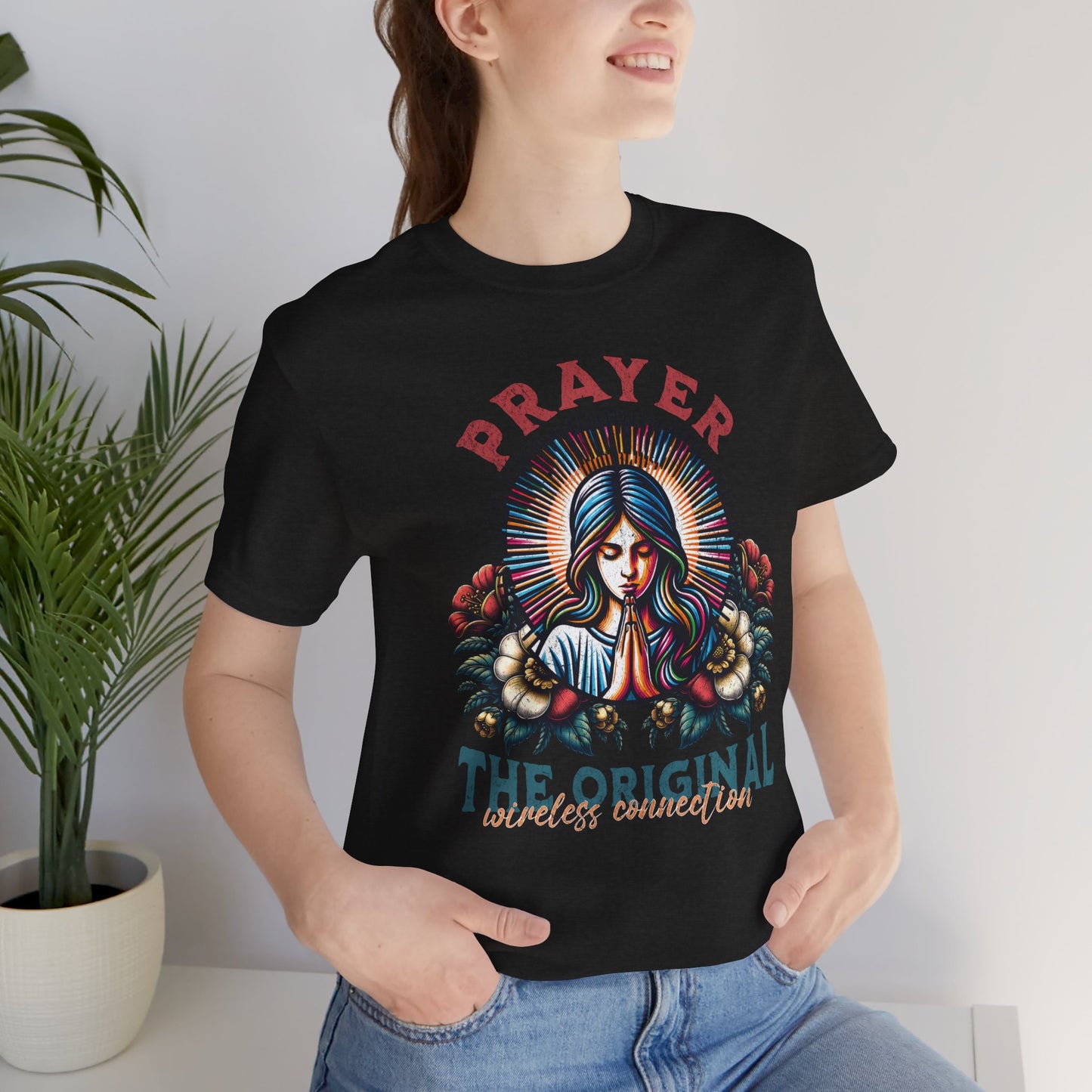Prayer the Original Wireless Connection T-Shirt - Unisex Jersey Short Sleeve Tee, Christian Merch, Christian Streetwear, Jesus Apparel, Religious Tees