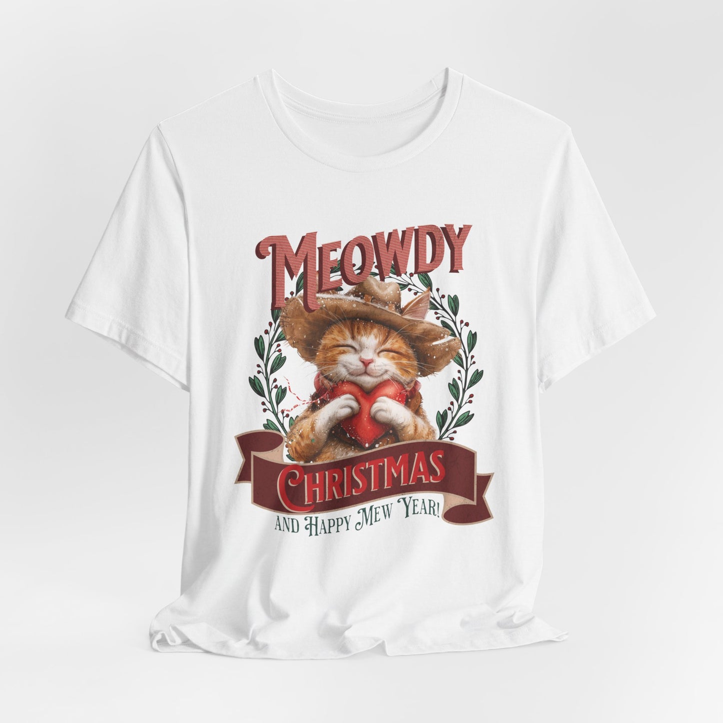 Meowdy Christmas Cat Unisex Jersey Short Sleeve Tee, Cat Themed Gifts, Funny Cat Shirt, Calico Cat T-Shirt, Cat Mom Tee, Calico Cat Gifts