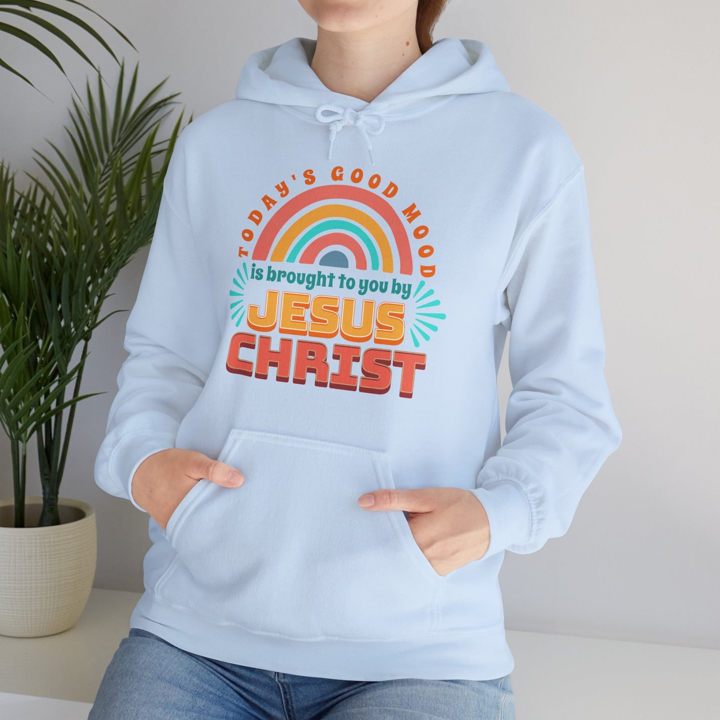 Today's Good Mood is Brought to you by Jesus Christ Unisex Heavy Blend™ Hooded Sweatshirt, Christian Merch, Christian Streetwear, Ministry Shirt, Faith Based Shirt, Praise Hoodie