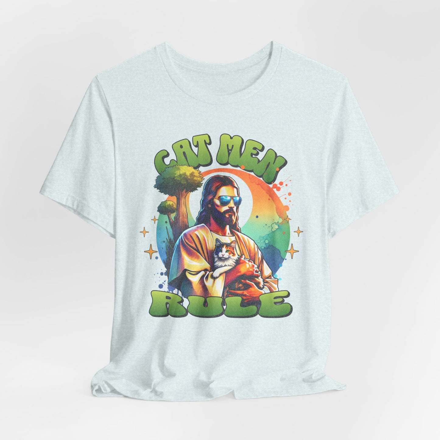 Cat Men Rule Jesus Tee, Cuddling Cat Christian Shirt, Unisex Christian T-Shirt, Funny Cat Lover Gift, Cat Dad Tee