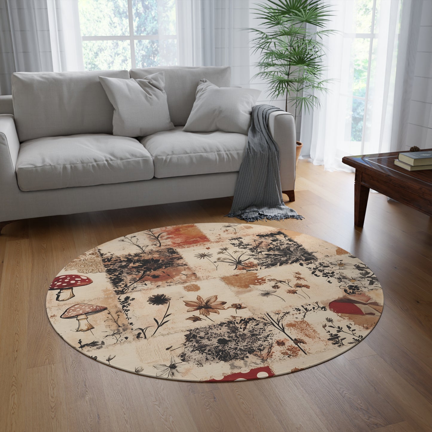 Round Mushroom Area Rug, Funky, Colorful & Unique Fairycore Area Rugs, Unique 60" Round Rug, Custom Print Available