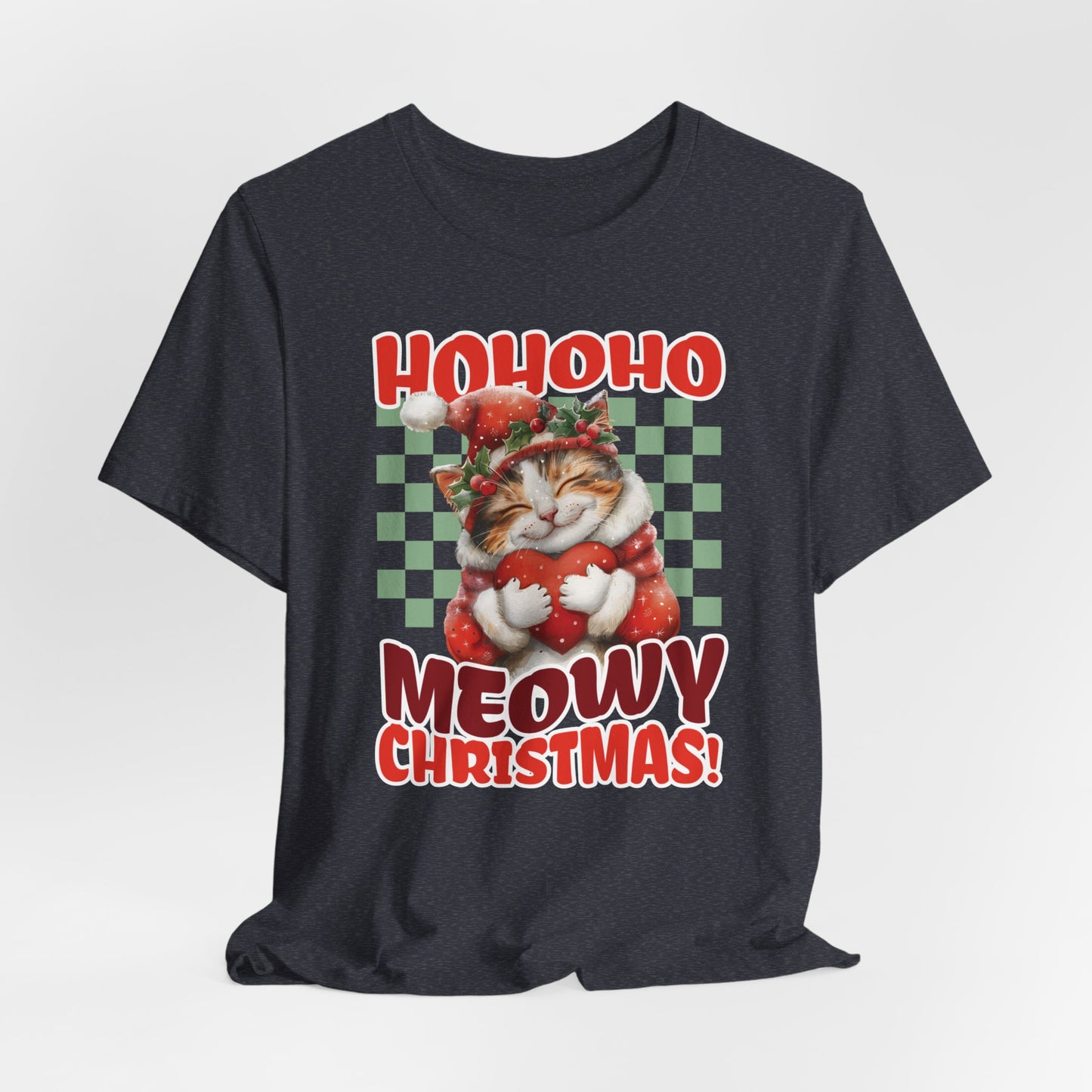 Meowy Christmas Cat Unisex Jersey Short Sleeve Tee, Cat Themed Gifts, Funny Cat Shirt, Calico Cat T-Shirt, Cat Mom Tee, Calico Cat Gifts