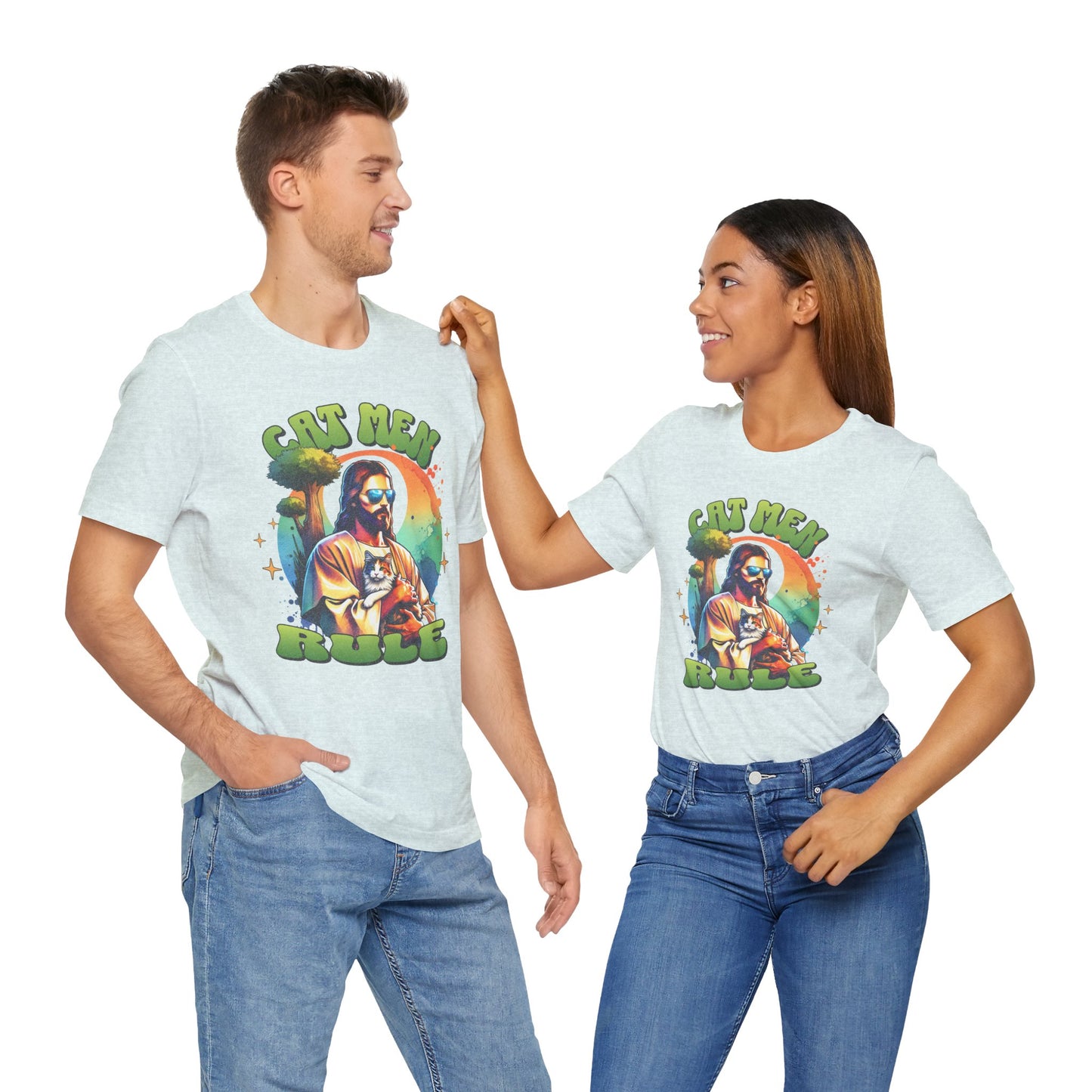 Cat Men Rule Jesus Tee, Cuddling Cat Christian Shirt, Unisex Christian T-Shirt, Funny Cat Lover Gift, Cat Dad Tee