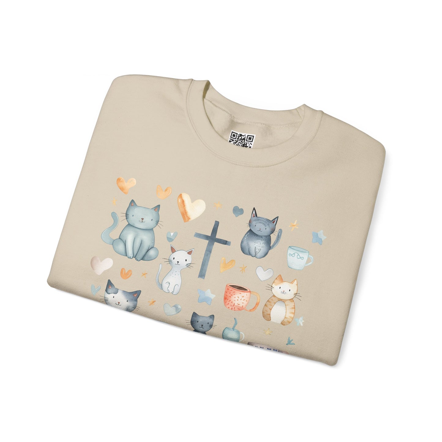 Jesus, Cats, and Coffee Unisex Heavy Blend Crewneck Sweatshirt, Christian Merch, Christian Streetwear, Ministry Shirt, Faith Based Shirt, Jesus Apparel