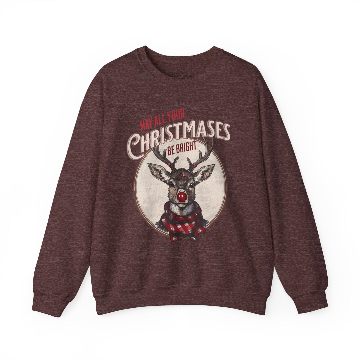 Reindeer Sweatshirt, Unisex Heavy Blend Crewneck, Rudolph Reindeer Red Nose, Christmas Reindeer Shirt, Merry and Bright, White Elephant Gift