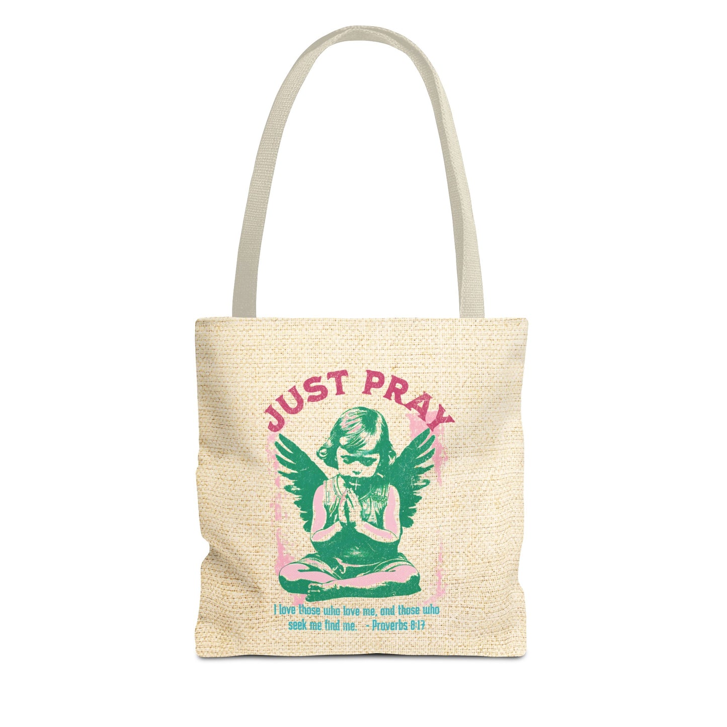 Just Pray Tote Bag, Christian Merch, Gifts of the Holy Spirit, Travel Bag, Bible Bag, Book Bag, Getaway Bag, Secret Santa Gift, Gift for Church People