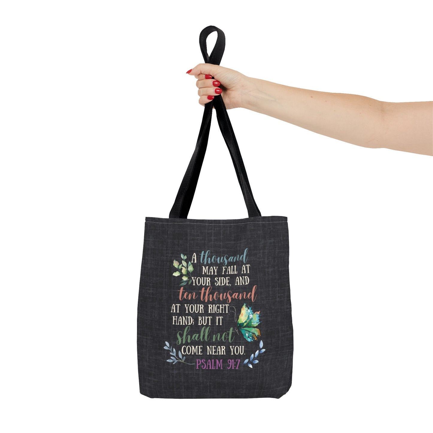 Psalm 91:7 Tote Bag, Christian Merch, Gifts of the Holy Spirit, Travel Bag, Bible Bag, , Book Bag, Getaway Bag, Secret Santa Gift, Gift for Church People