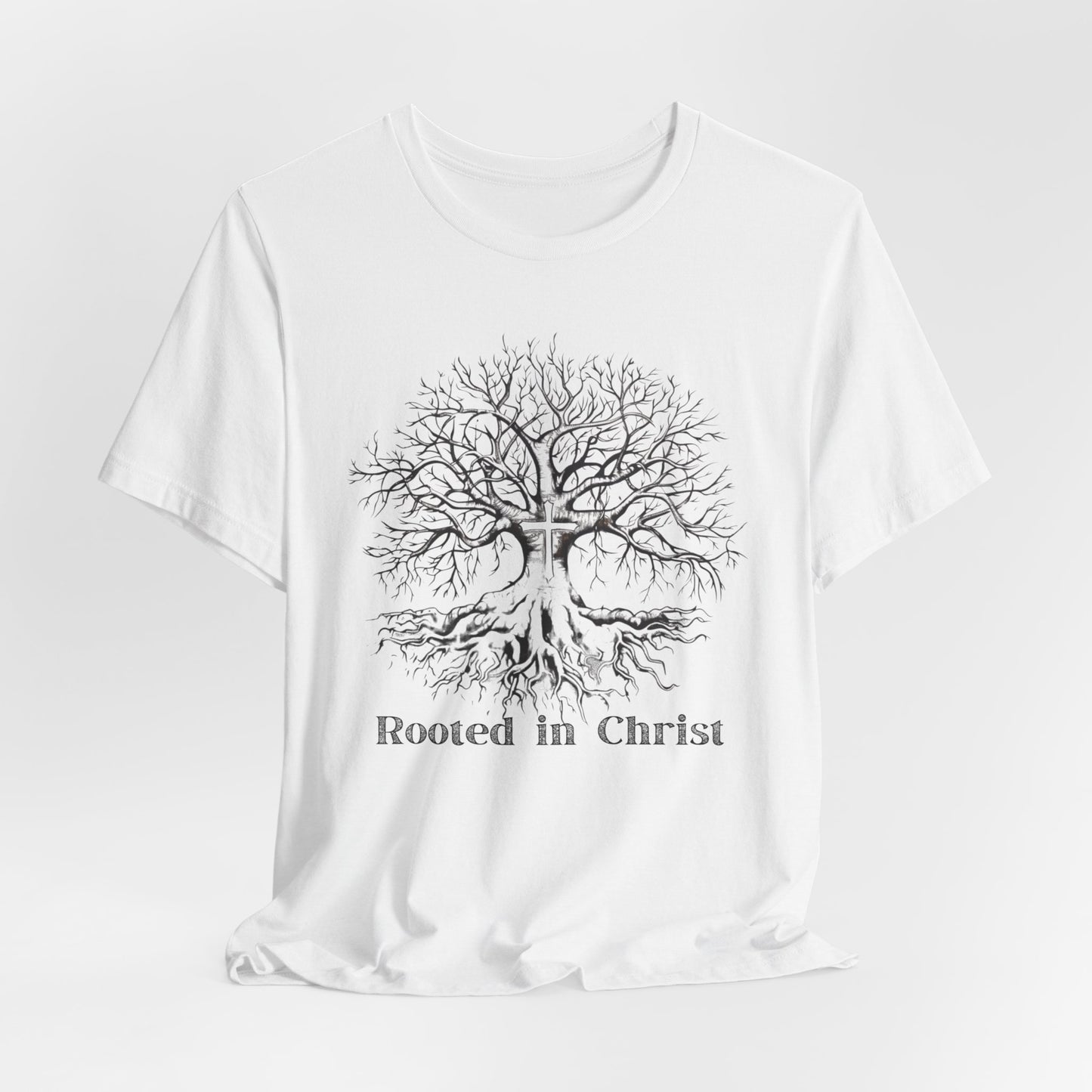Rooted in Christ Unisex Jersey Short Sleeve Tee, Christian Merch, Jesus Loves You, Faith Based Shirt, Christian Apparel, Jesus Apparel