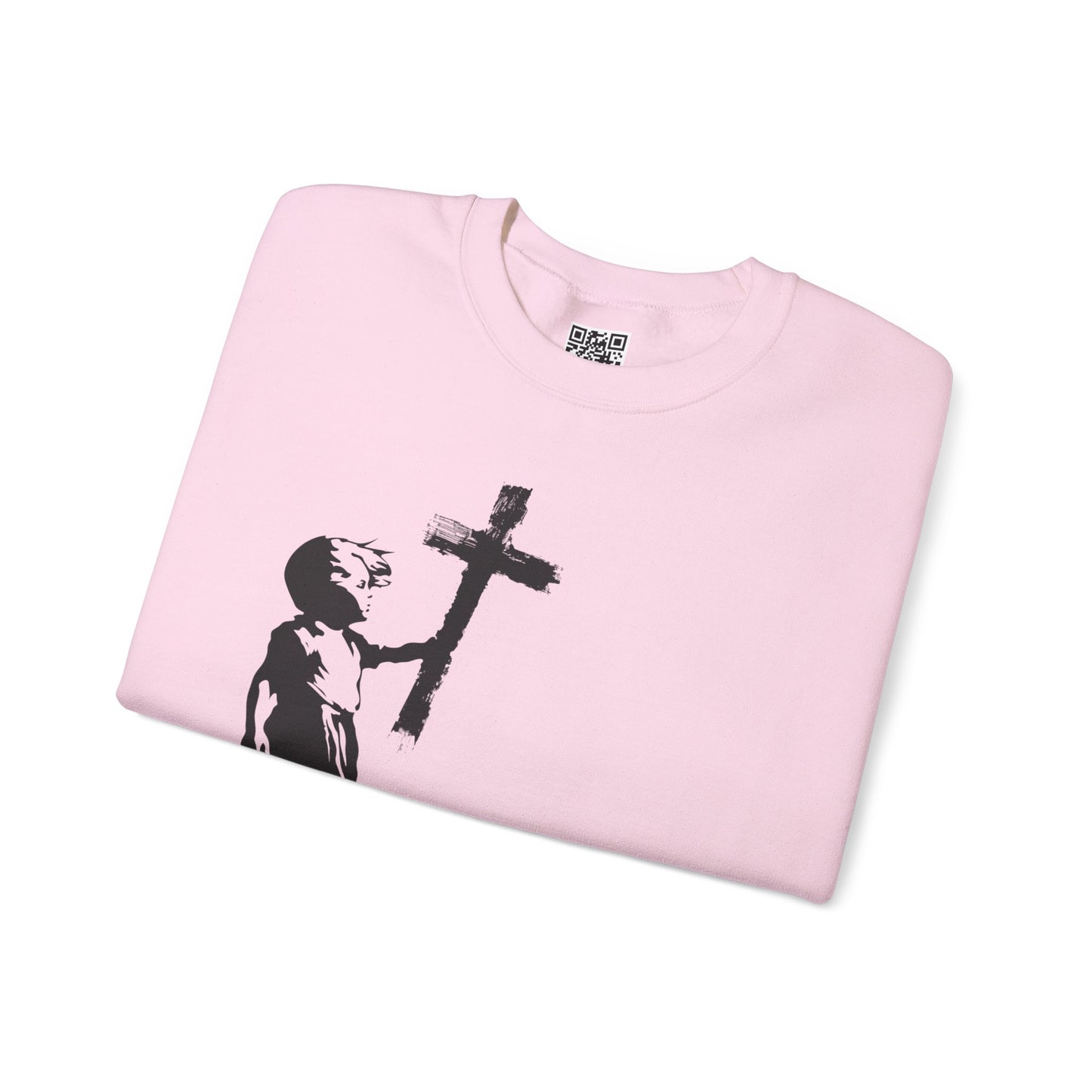 Girl with Cross Unisex Heavy Blend Crewneck Sweatshirt, Christian Merch, Christian Streetwear, Ministry Shirt, Faith Based Shirt, Jesus Apparel