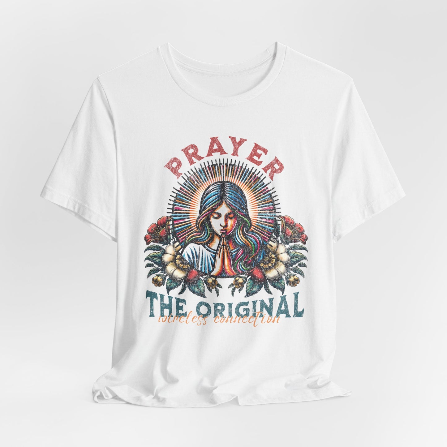 Prayer the Original Wireless Connection T-Shirt - Unisex Jersey Short Sleeve Tee, Christian Merch, Christian Streetwear, Jesus Apparel, Religious Tees