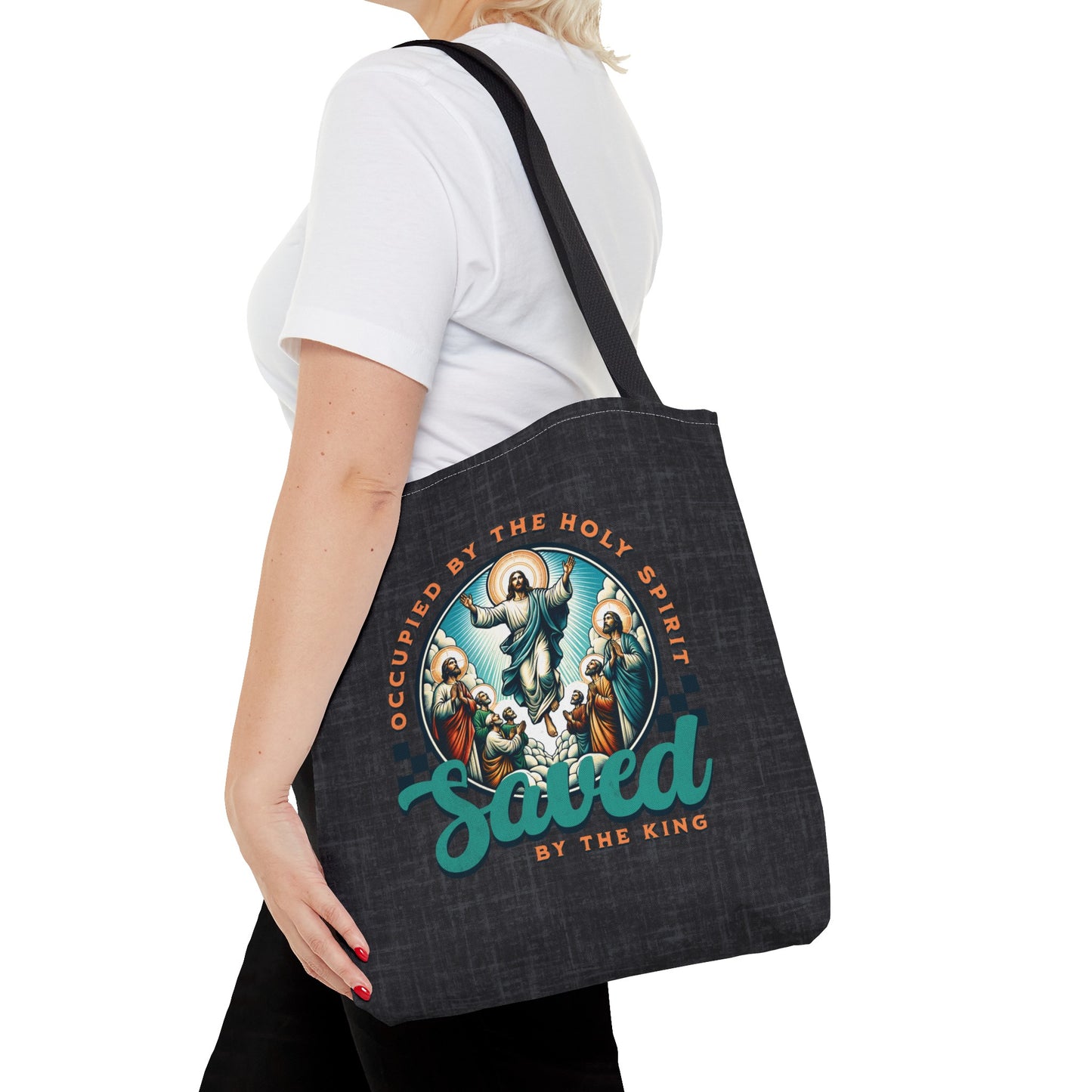 Occupied by the Holy Spirit Tote Bag, Travel Bag, Bible Bag, Gift for Church Member, Book Bag, Getaway Bag, Vacation Bible School, Church Camp Bag