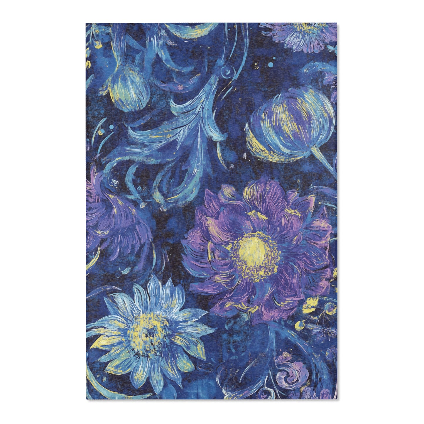 Modern Boho Floral Purple Area Rug, Funky, Colorful, & Unique Area Rugs, Custom Print Rug Bathmat, 3 Sizes - 24x36 in, 36x60 in and 48x72 in
