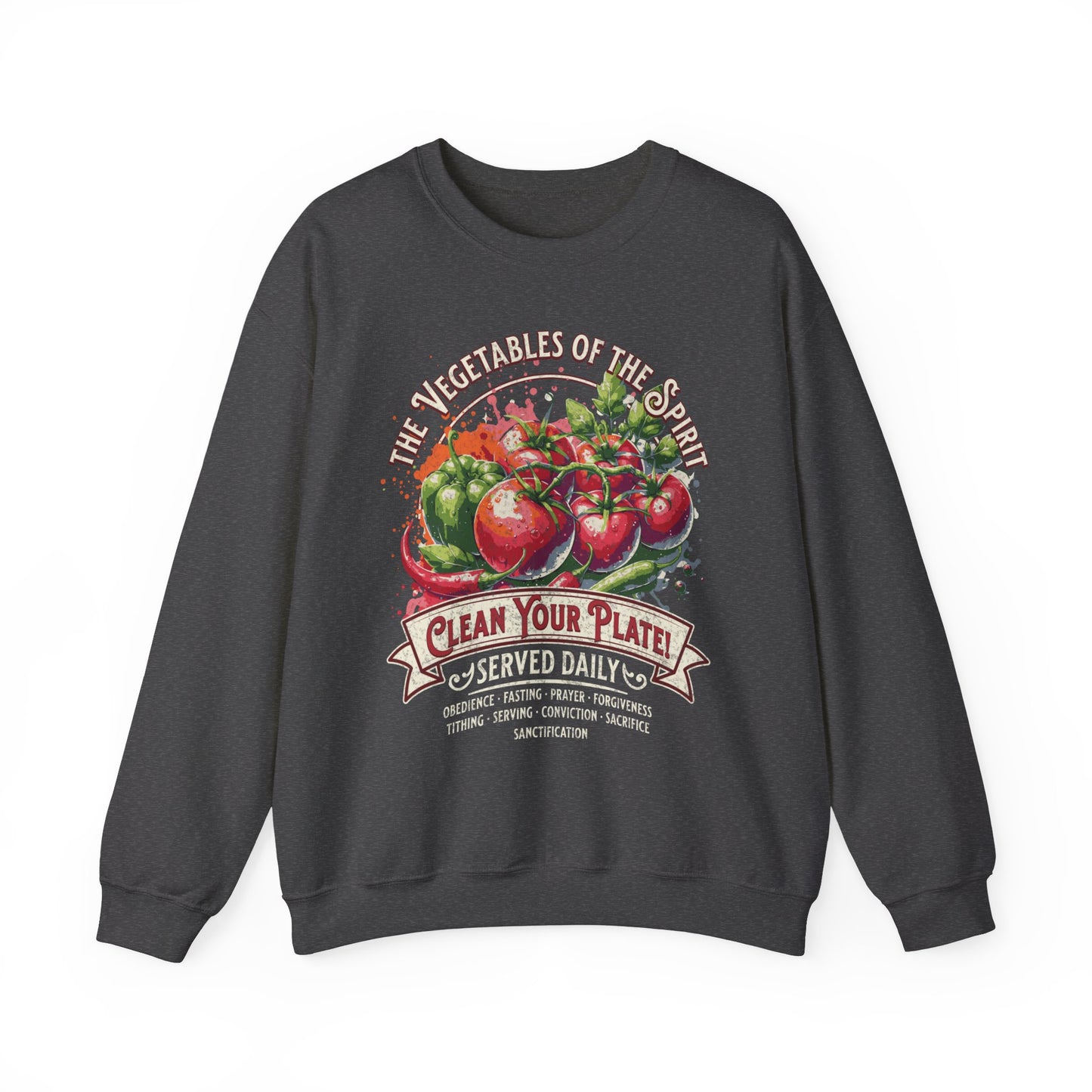 Vegetables of the Spirit Unisex Heavy Blend Crewneck Sweatshirt, Humorous Christian Merch, Christian Streetwear, Ministry Shirt, Faith Based Shirt, Praise Sweater
