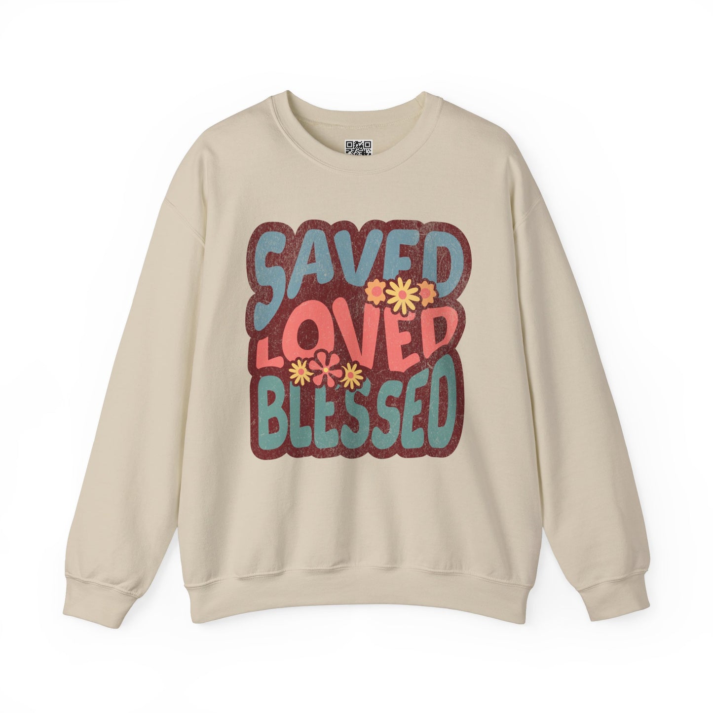 Saved, Loved, Blessed Unisex Heavy Blend Crewneck Sweatshirt, Christian Merch, Christian Streetwear, Ministry Shirt, Faith Based Shirt, Jesus Apparel