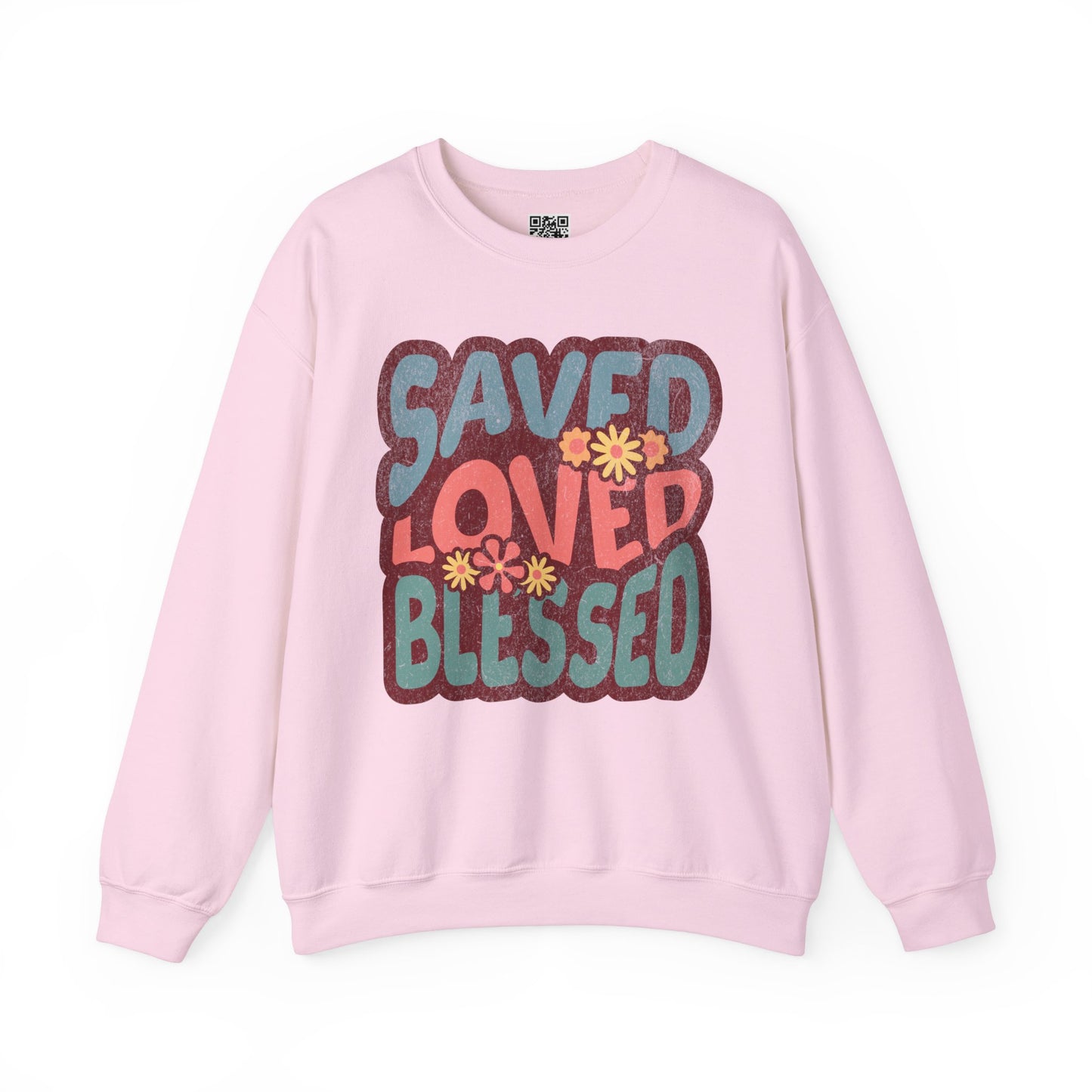 Saved, Loved, Blessed Unisex Heavy Blend Crewneck Sweatshirt, Christian Merch, Christian Streetwear, Ministry Shirt, Faith Based Shirt, Jesus Apparel