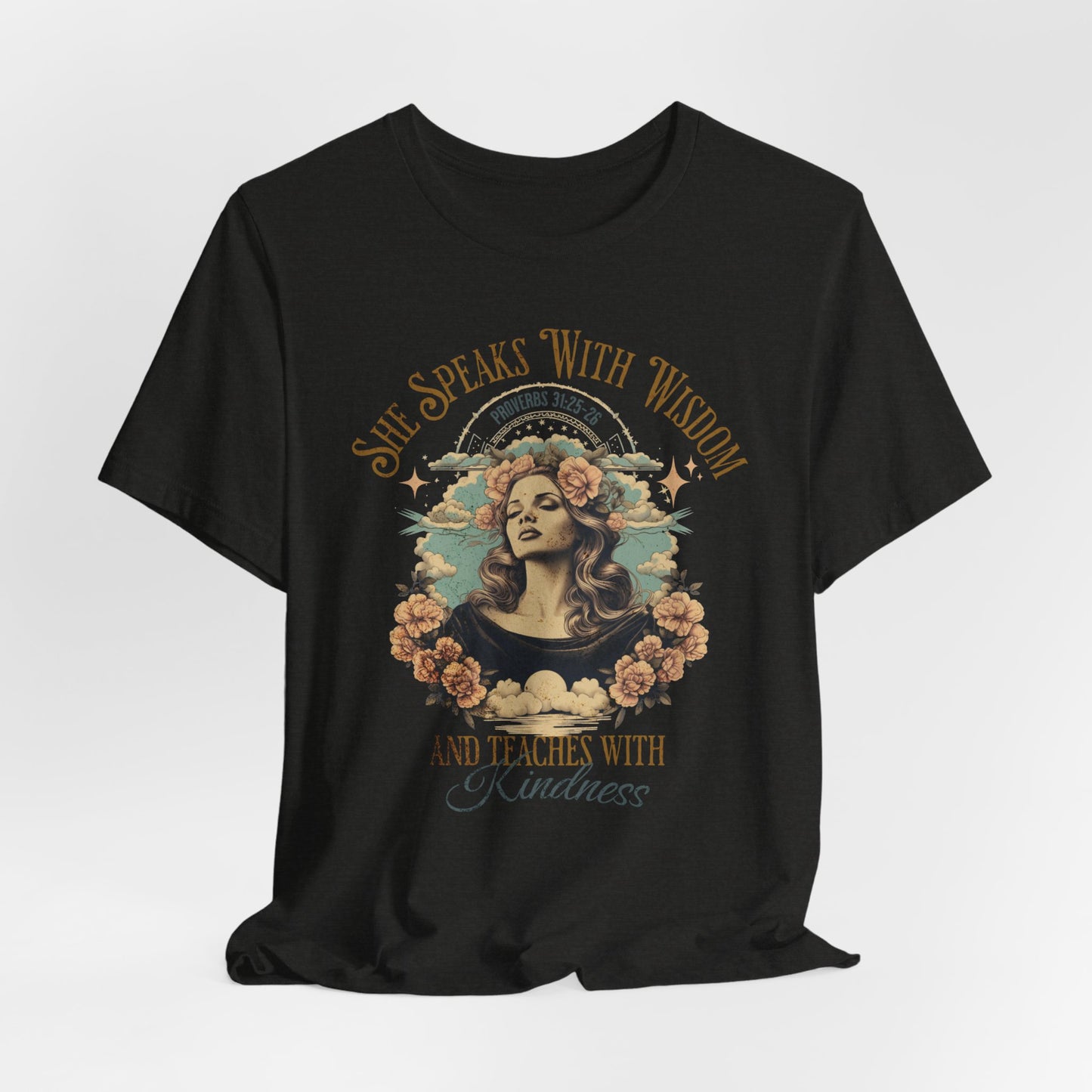 She Speaks with Wisdom T-Shirt - Unisex Jersey Short Sleeve Tee, Christian Merch, Christian Streetwear, Faith Based Shirt