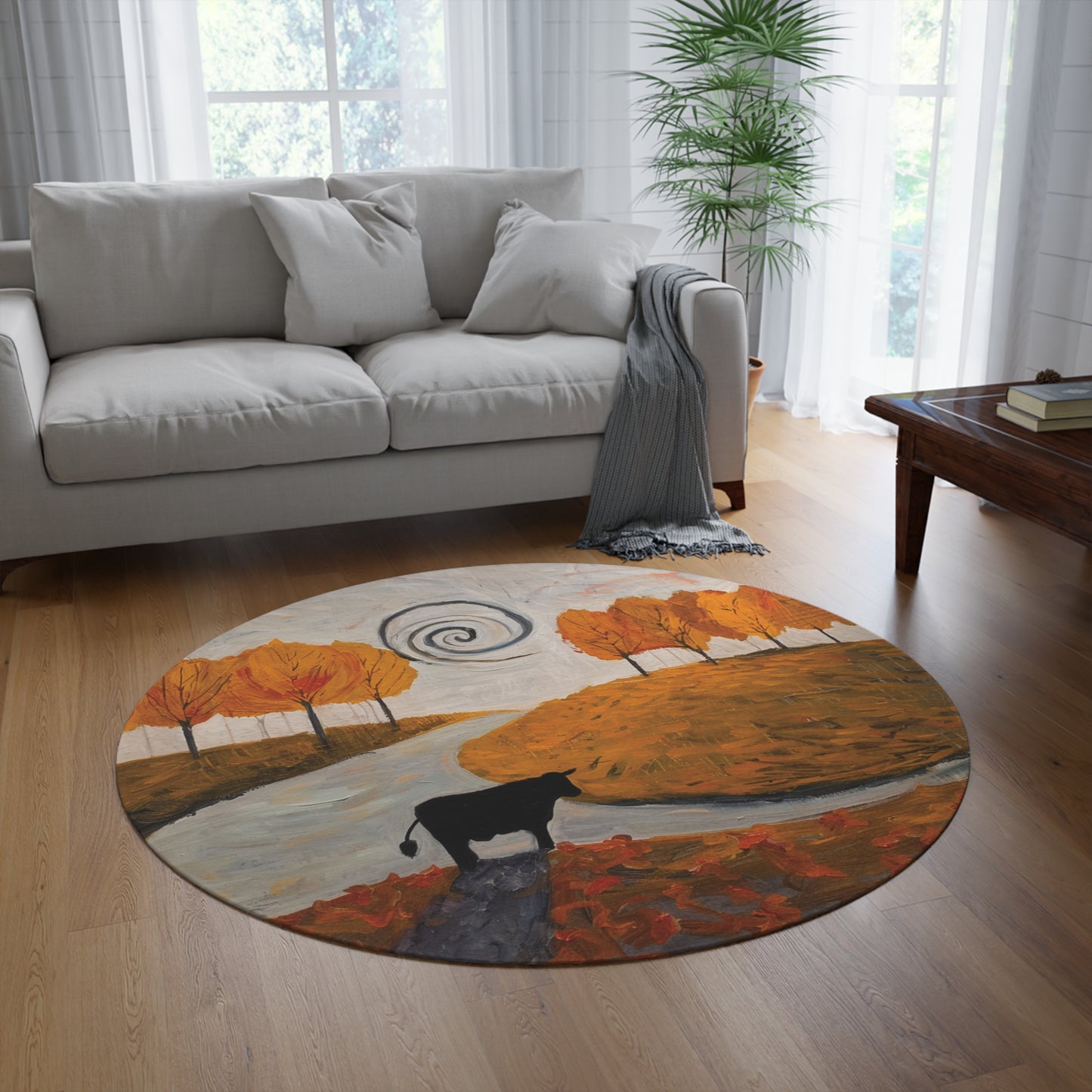 Round Cow Area Rug, Funky, Colorful & Unique Area Rugs, Unique 60" Round Rug, Farm Animal Ranch Rug