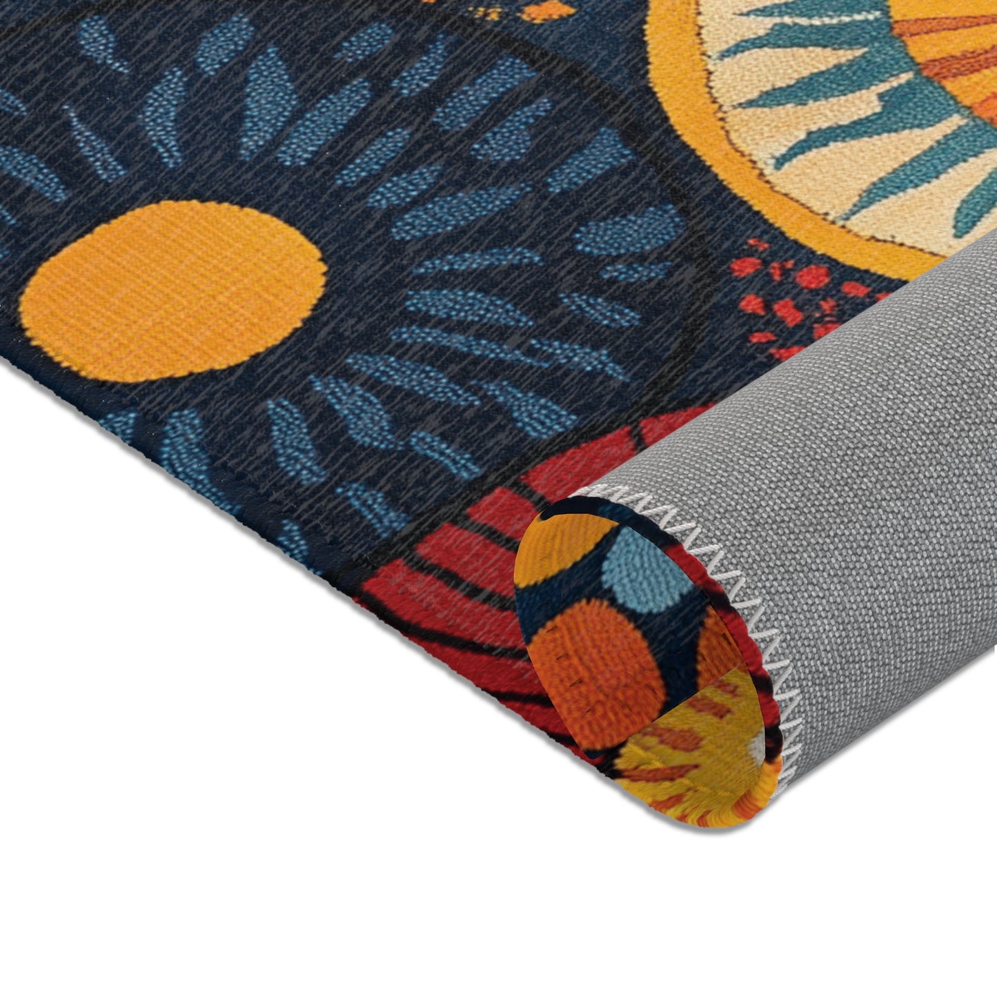 Modern Boho Circle Area Rug, Funky, Colorful, & Unique Area Rugs, Custom Print Rug Bathmat Doormat, 3 Sizes-24x36 in, 36x60 in and 48x72 in